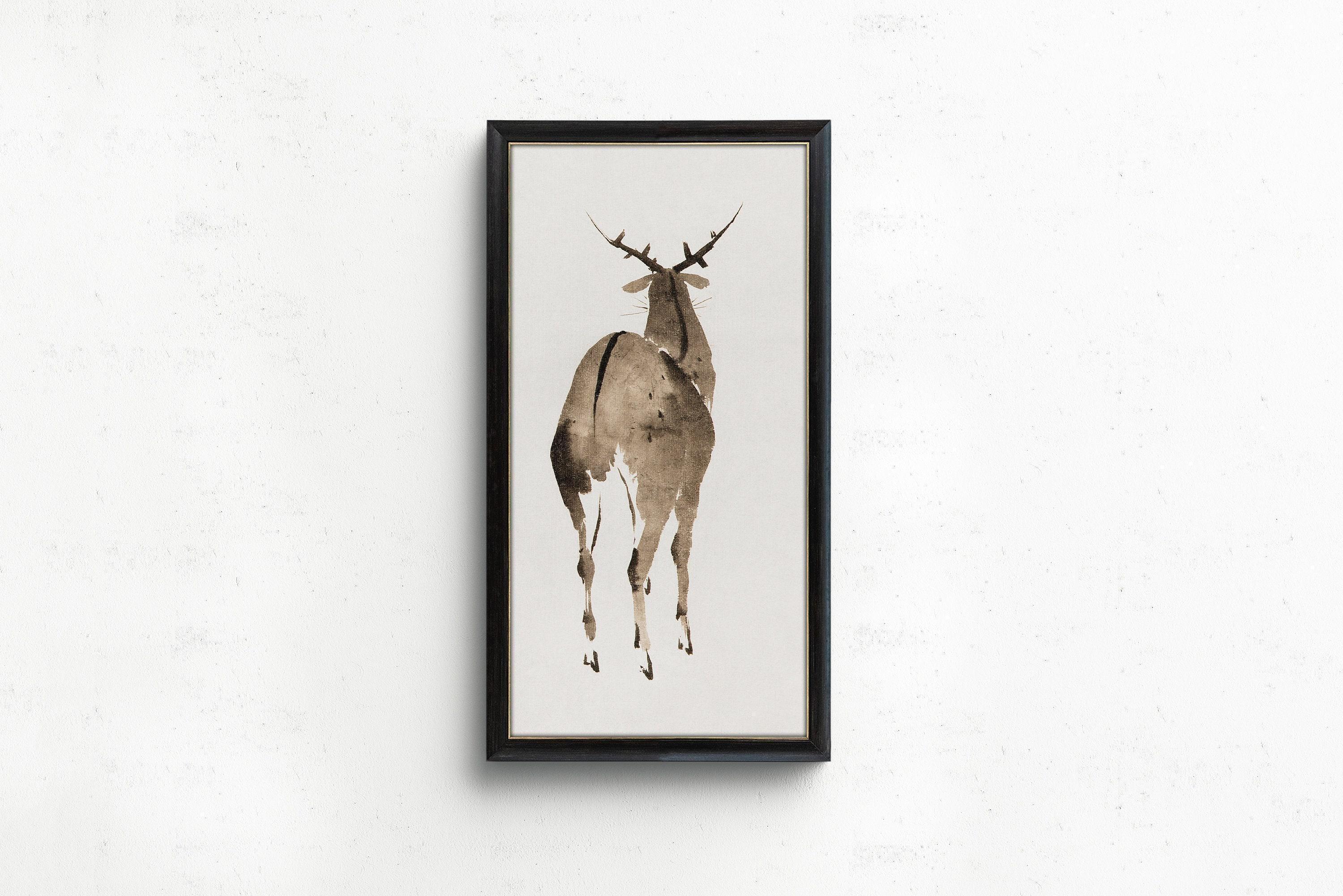 Katsushika Hokusai - Deer | PRINT | Vintage Minimalist Narrow Vertical Asian Art (available handframed or unframed) 2x1 - 9ArtPrints
