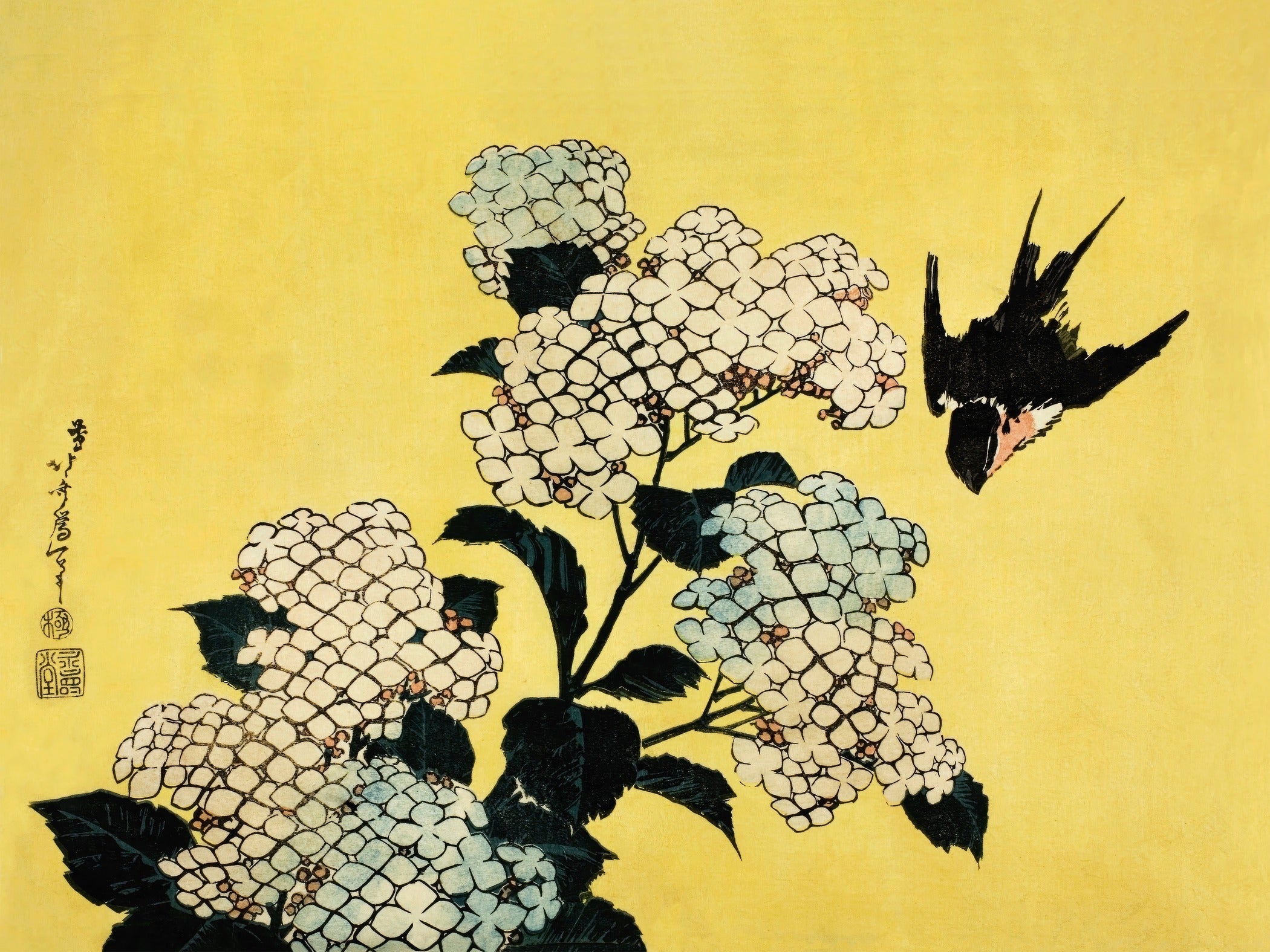 Katsushika Hokusai — Hydrangeas and Swallow | Ukiyo-e Print - 9ArtPrints