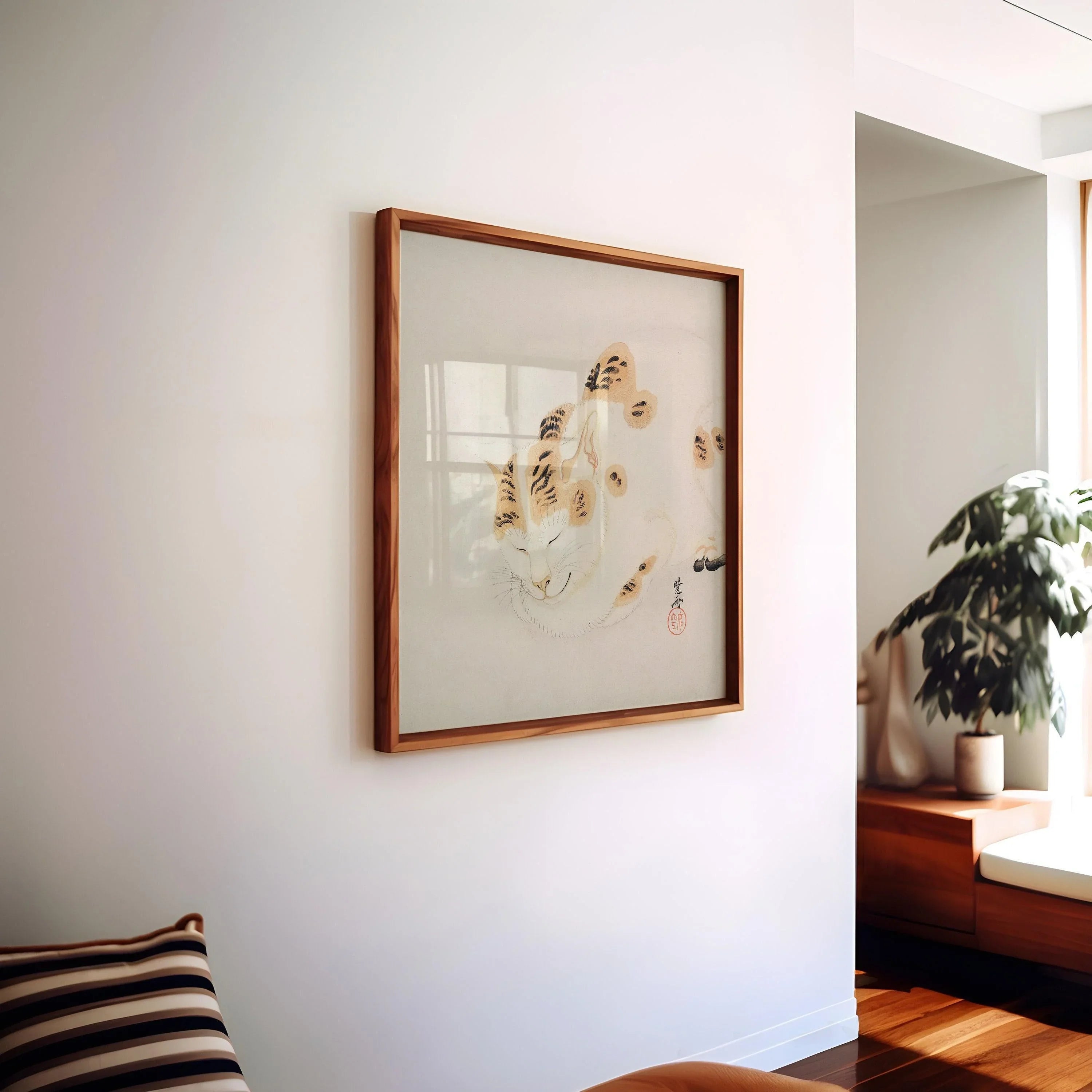 Kawanabe Kyosai - Sleeping Cat | | PRINT | Vintage Japanese Woodblock Animal Art (available handframed or unframed) 1x1 - 9ArtPrints