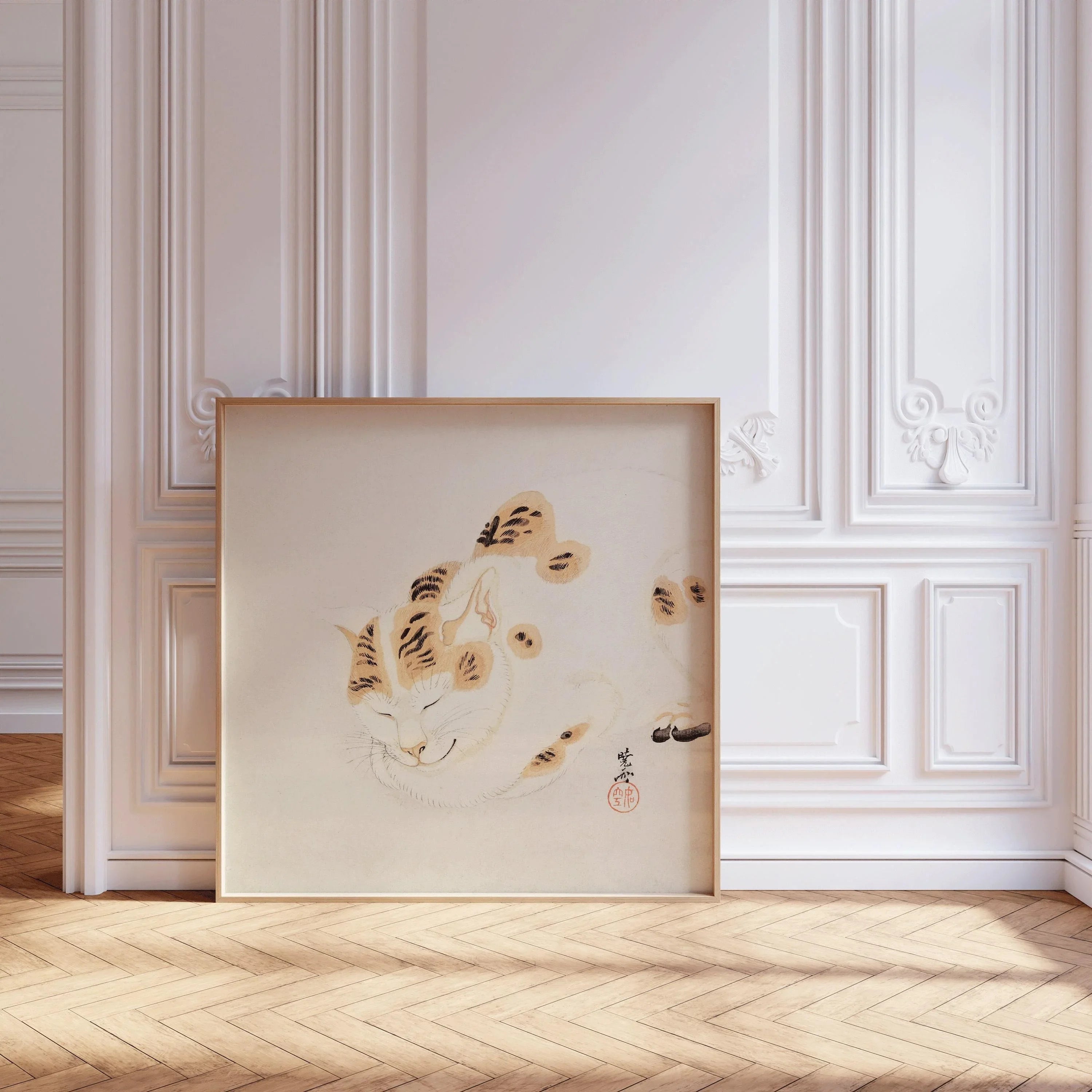 Kawanabe Kyosai - Sleeping Cat | | PRINT | Vintage Japanese Woodblock Animal Art (available handframed or unframed) 1x1 - 9ArtPrints