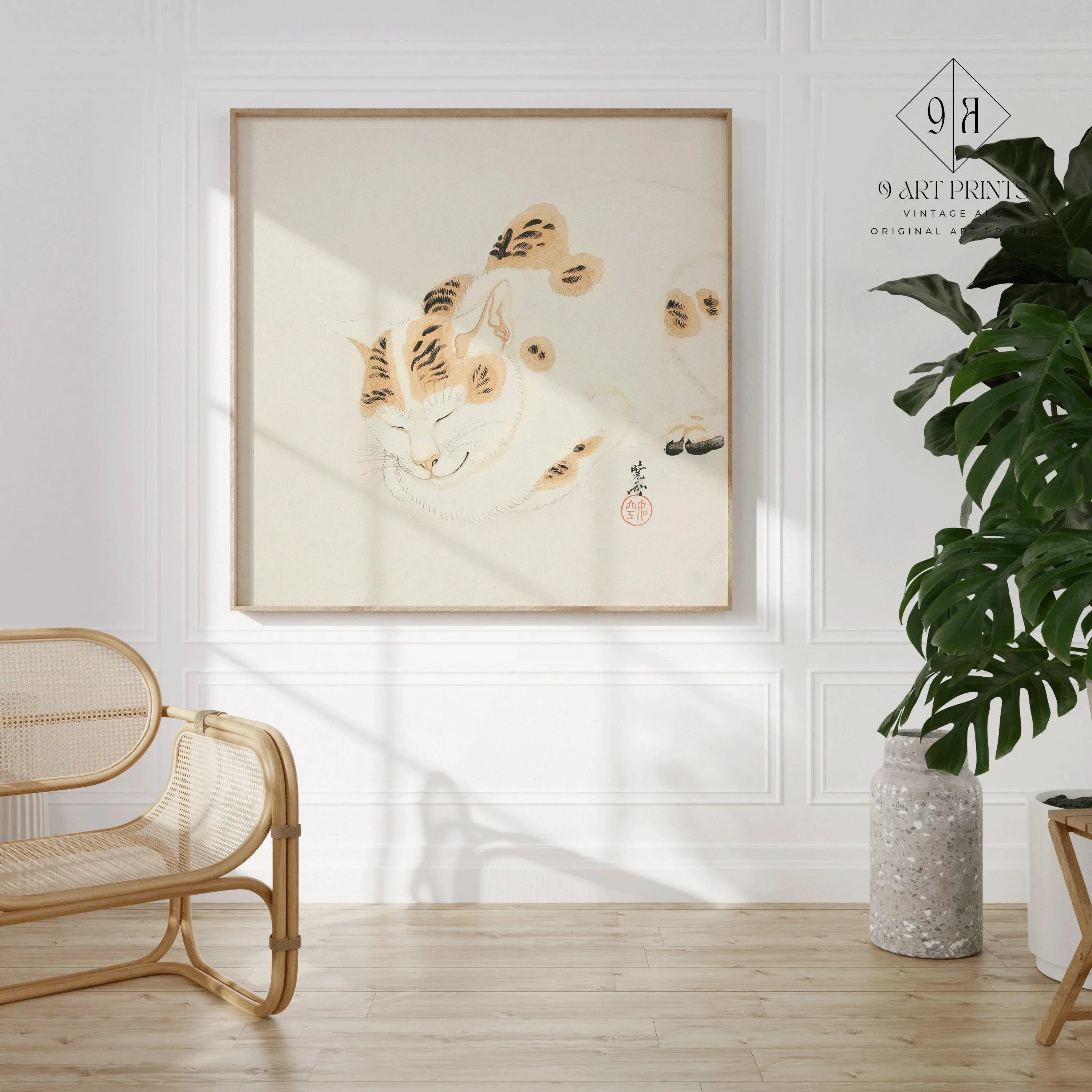 Kawanabe Kyosai - Sleeping Cat | | PRINT | Vintage Japanese Woodblock Animal Art (available handframed or unframed) 1x1 - 9ArtPrints