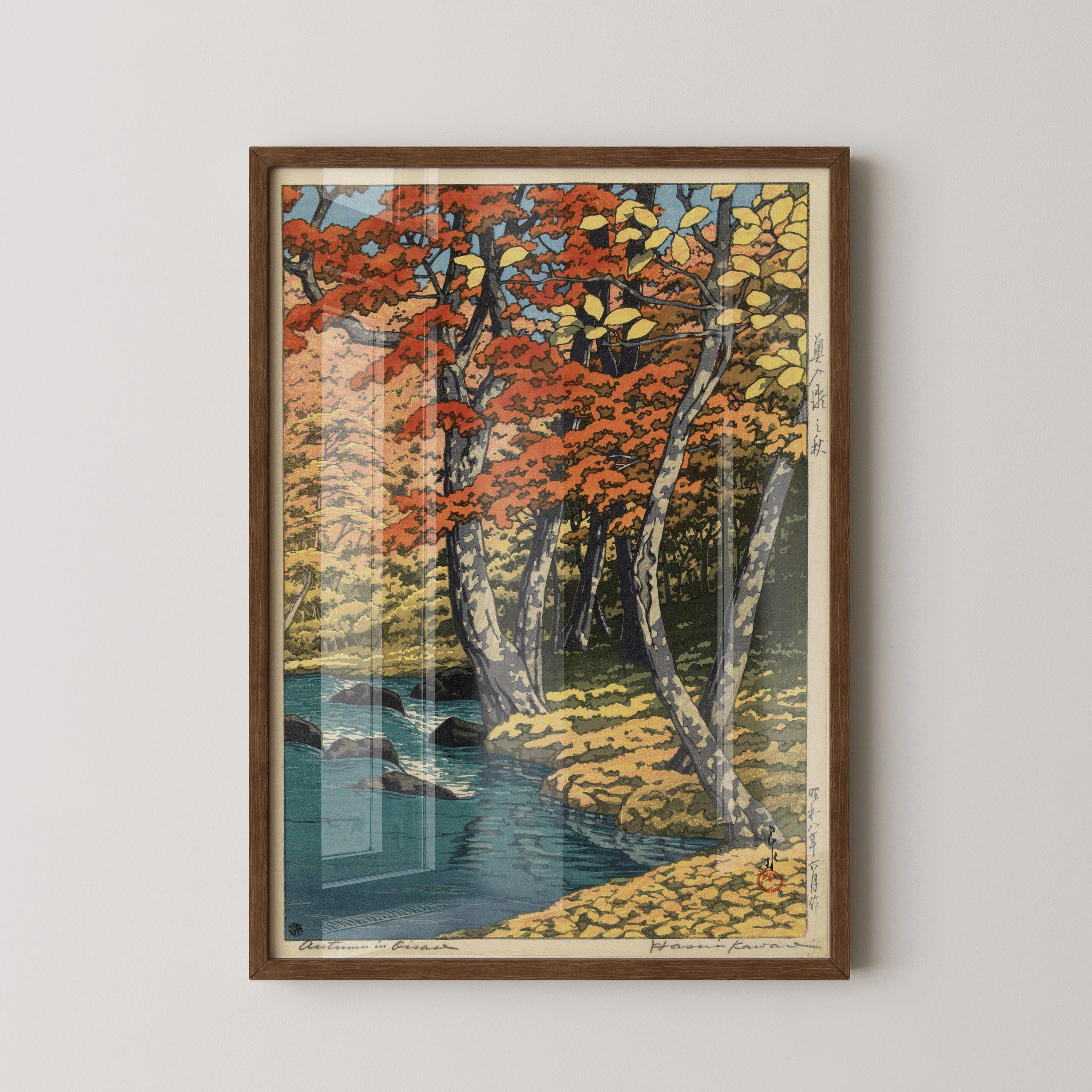Kawase Hasui - Autumn in the Forest | PRINT | Tranquil Stream | Autumn Foliage Japanese Woodcut Art available handframed - 9ArtPrints