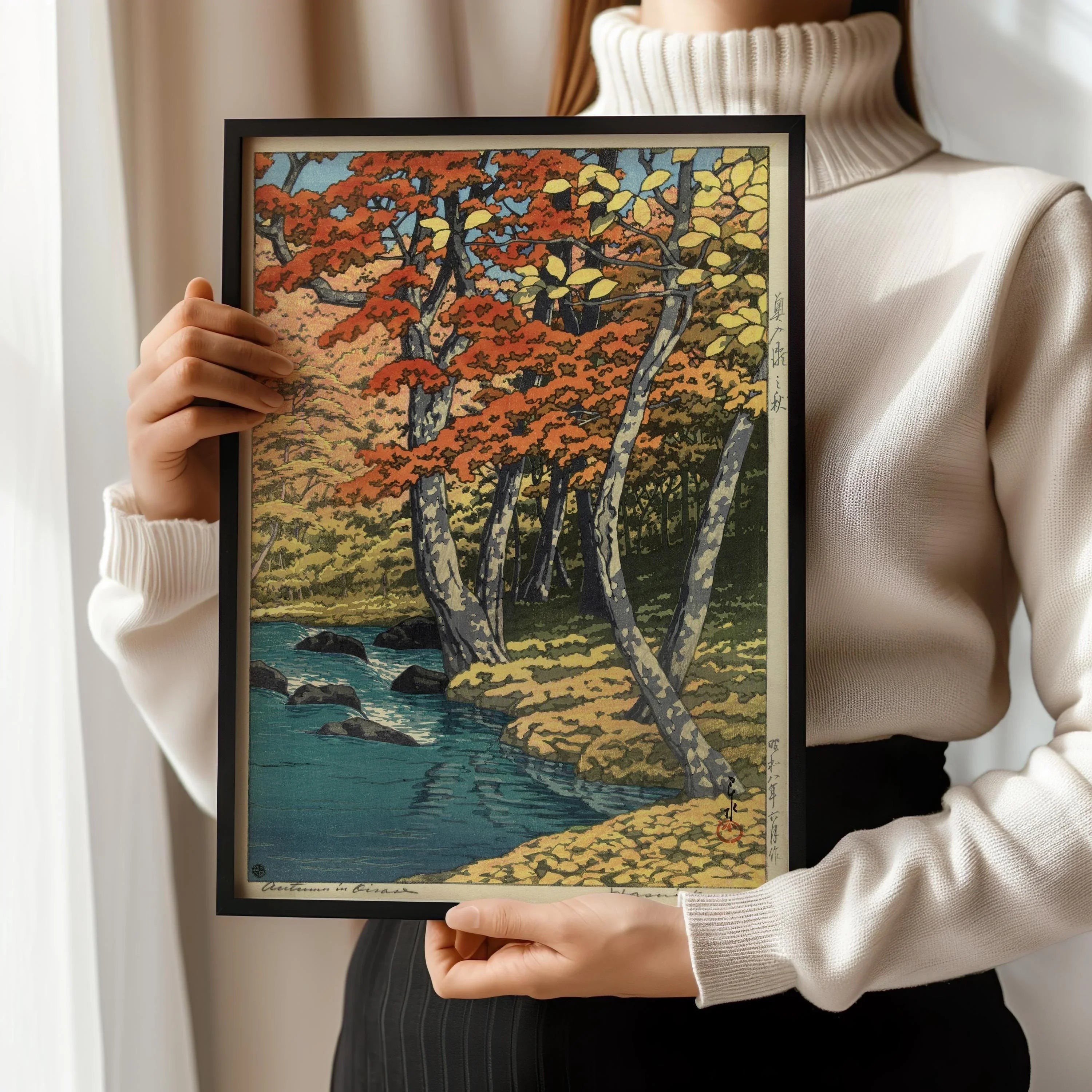 Kawase Hasui - Autumn in the Forest | PRINT | Tranquil Stream | Autumn Foliage Japanese Woodcut Art available handframed - 9ArtPrints