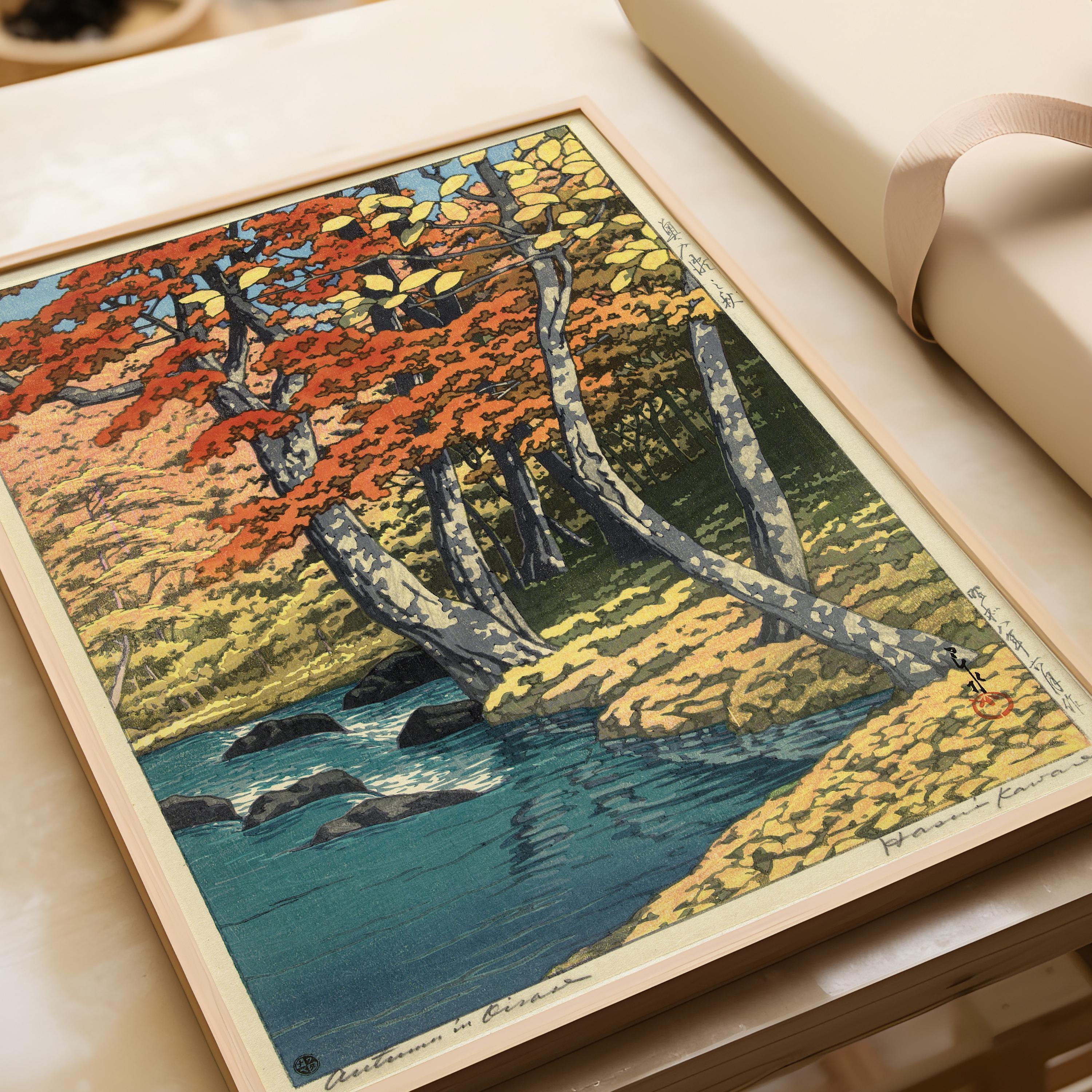 Kawase Hasui - Autumn in the Forest | PRINT | Tranquil Stream | Autumn Foliage Japanese Woodcut Art available handframed - 9ArtPrints
