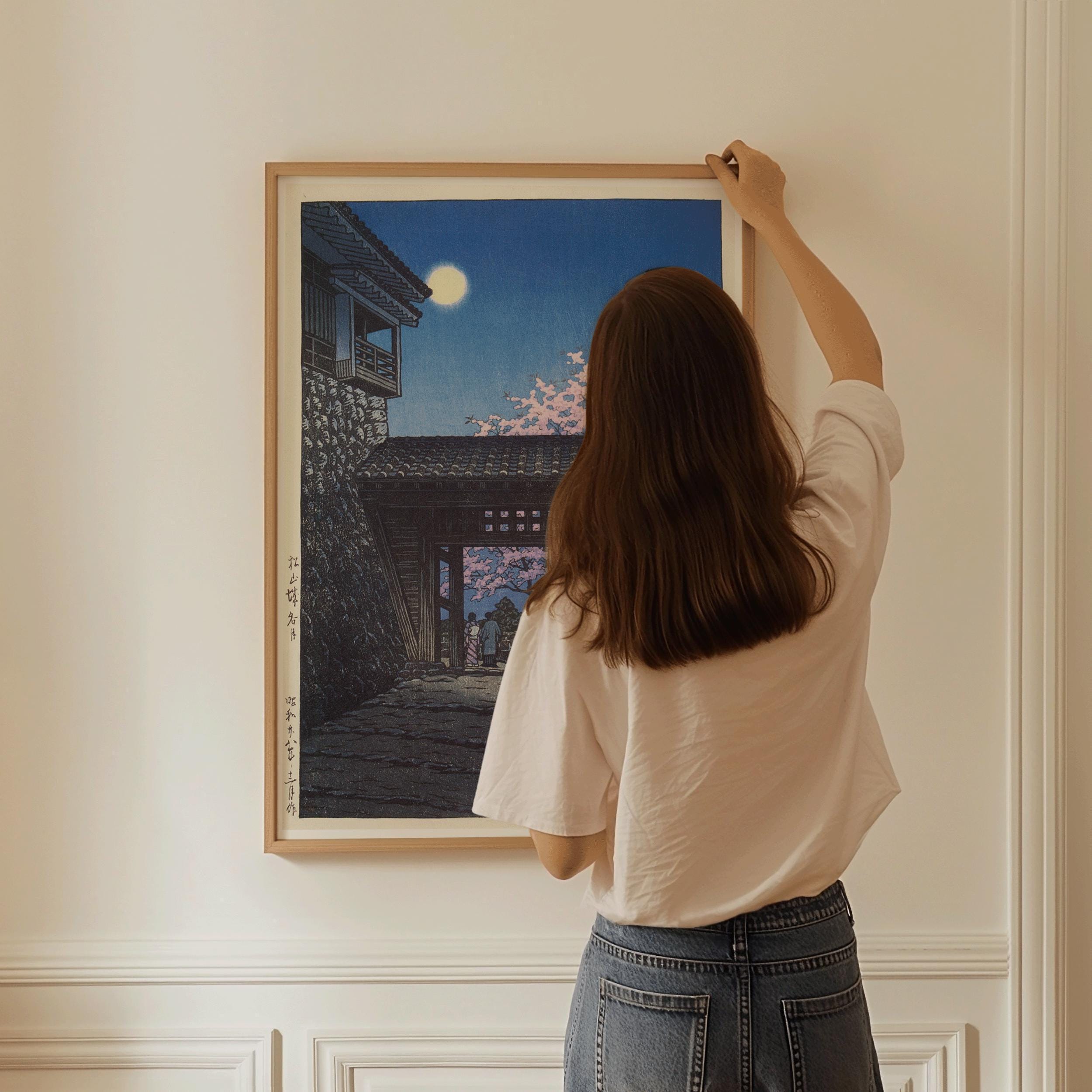 Kawase Hasui - Evening at Matsuyama Castle Meigetsu | PREMIUM GICLÉE PRINT | Stunning Japanese Cherry Blossom Woodblock Art available framed - 9ArtPrints