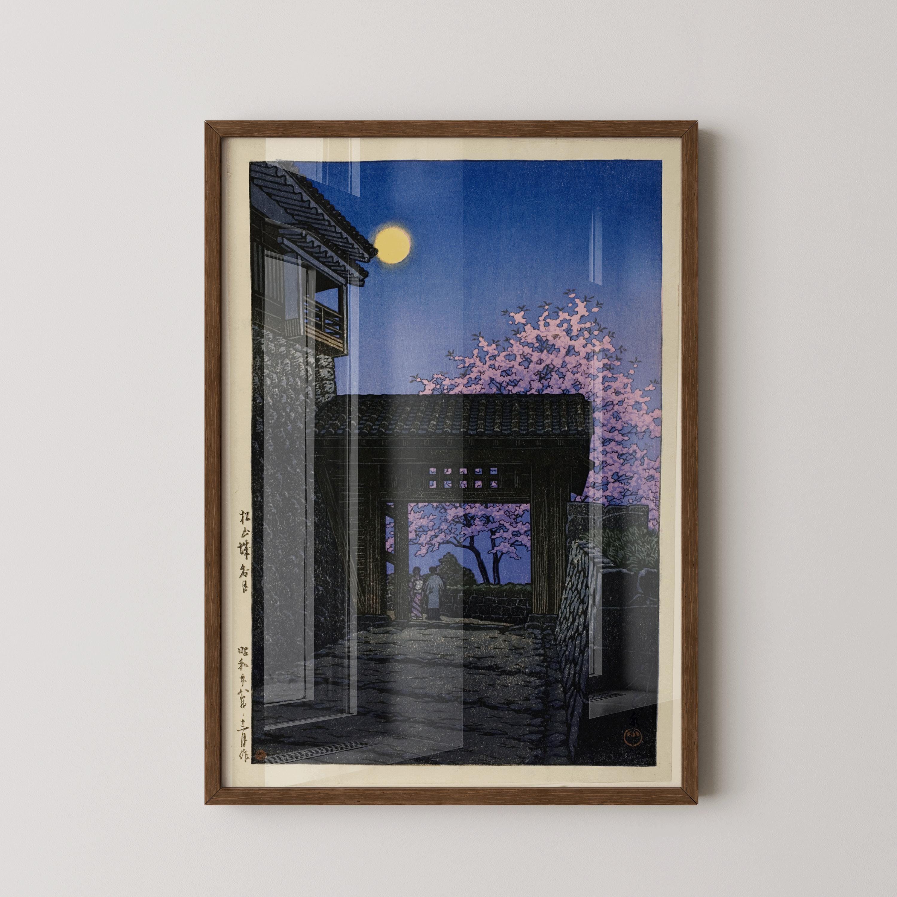 Kawase Hasui - Evening at Matsuyama Castle Meigetsu | PREMIUM GICLÉE PRINT | Stunning Japanese Cherry Blossom Woodblock Art available framed - 9ArtPrints