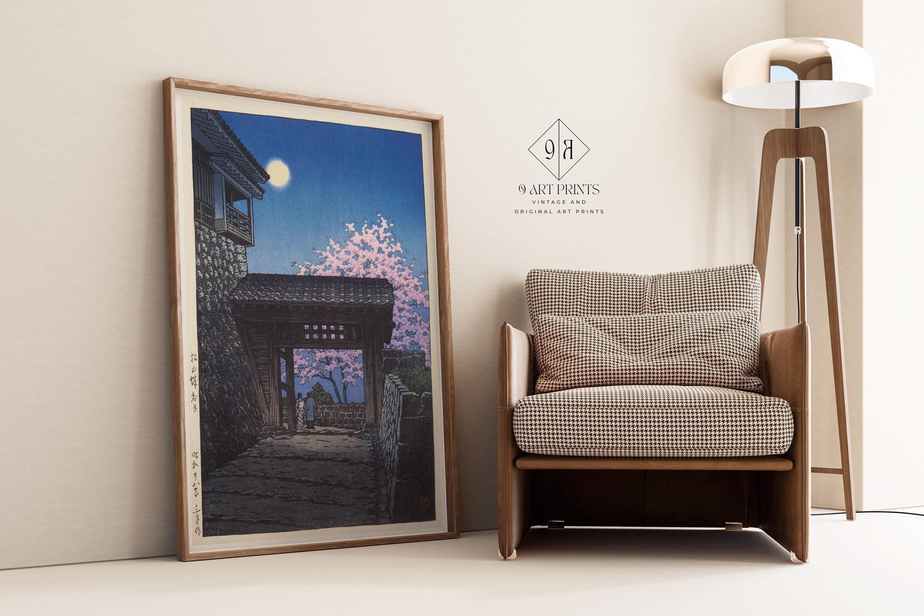 Kawase Hasui - Evening at Matsuyama Castle Meigetsu | PREMIUM GICLÉE PRINT | Stunning Japanese Cherry Blossom Woodblock Art available framed - 9ArtPrints