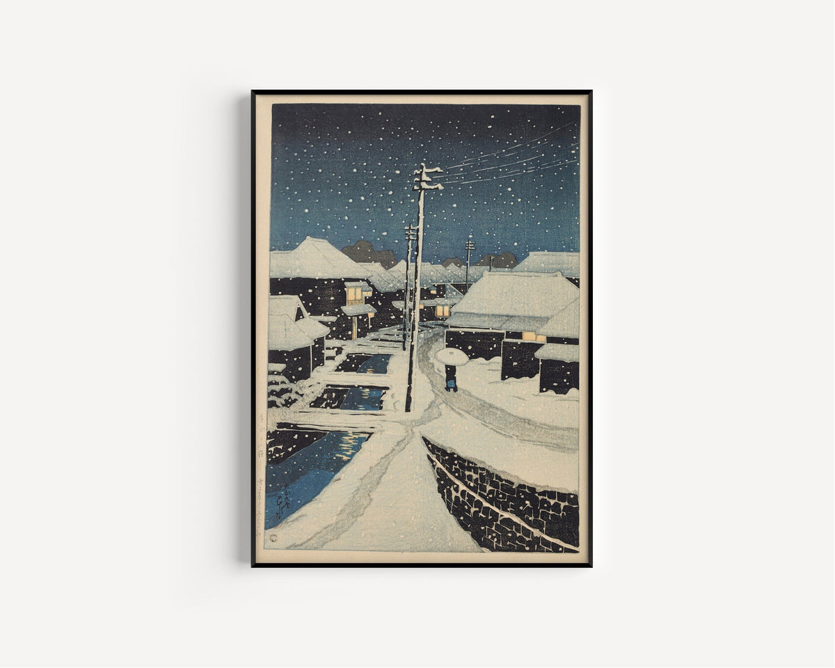 Kawase Hasui — Evening Snow at Terajima Village | Japanese Woodblock Print (Shin Hanga) - 9ArtPrints