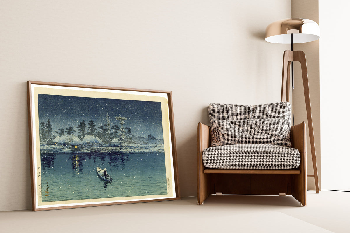 Kawase Hasui — Evening Snow at Ushibori | Japanese Woodblock Print (Shin Hanga) - 9ArtPrints