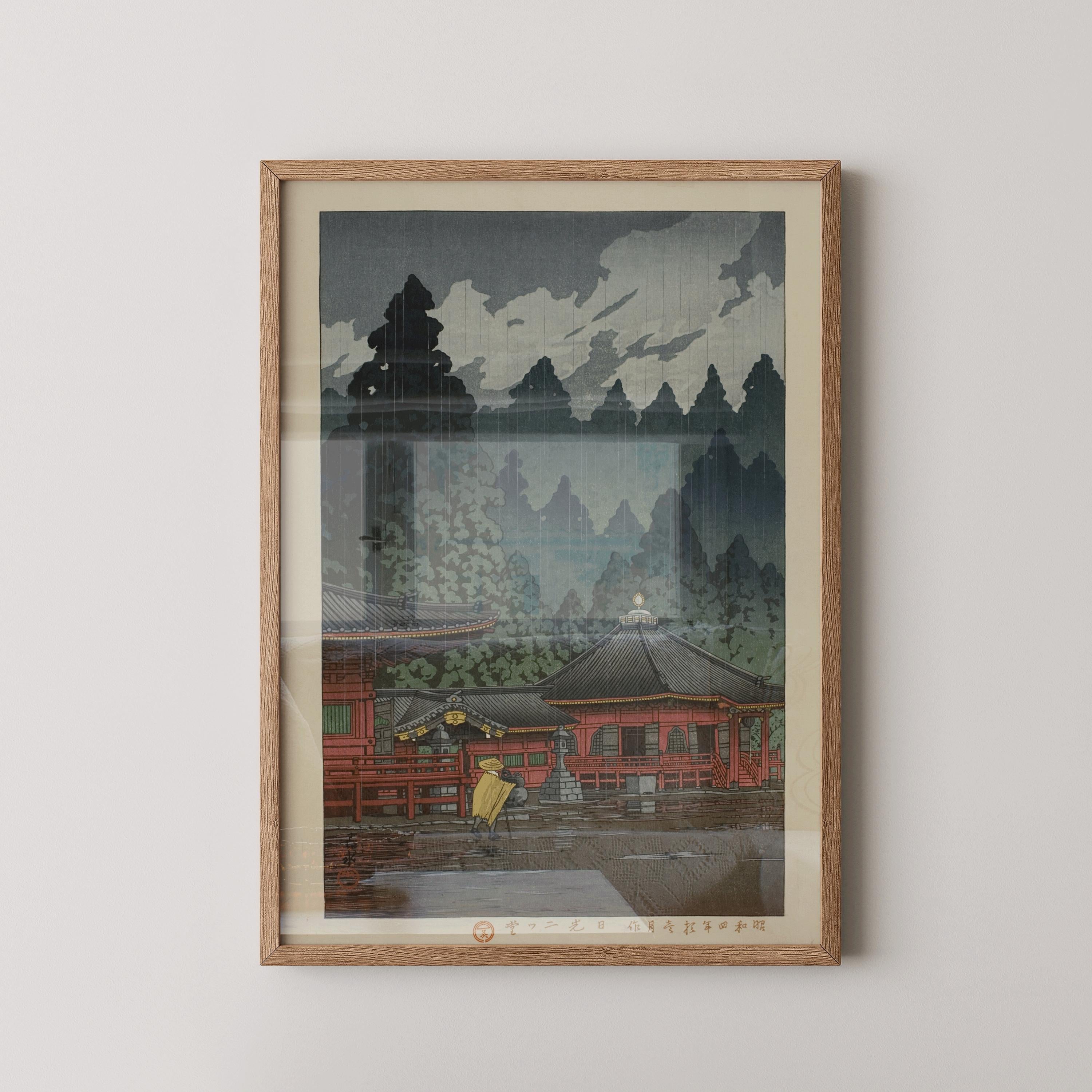 Kawase Hasui - Futatsu Hall in Nikko | PREMIUM GICLÉE PRINT | Vintage Japanese Cherry Blossoms Woodblock Art (available handframed) - 9ArtPrints