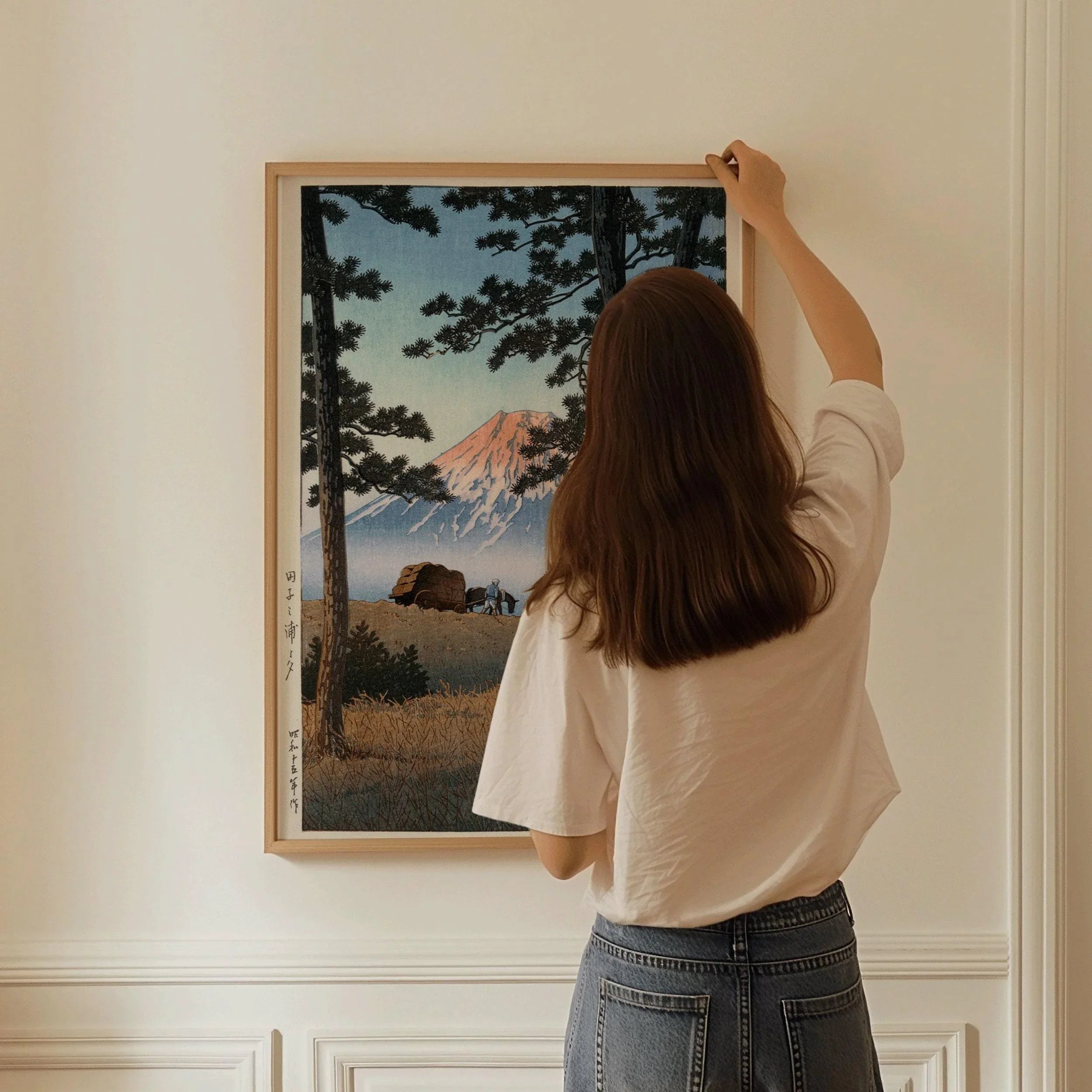 Kawase Hasui - Horse Cart with Fuji Mountain Backdrop | PRINT | Vintage Japanese Woodblock Art