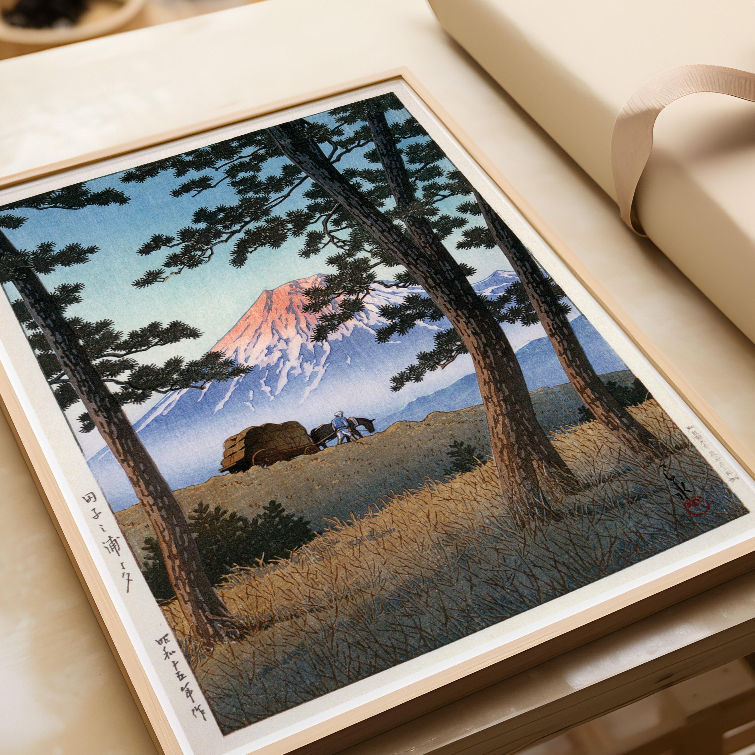 Kawase Hasui - Horse Cart with Fuji Mountain Backdrop | PRINT | Vintage Japanese Woodblock Art
