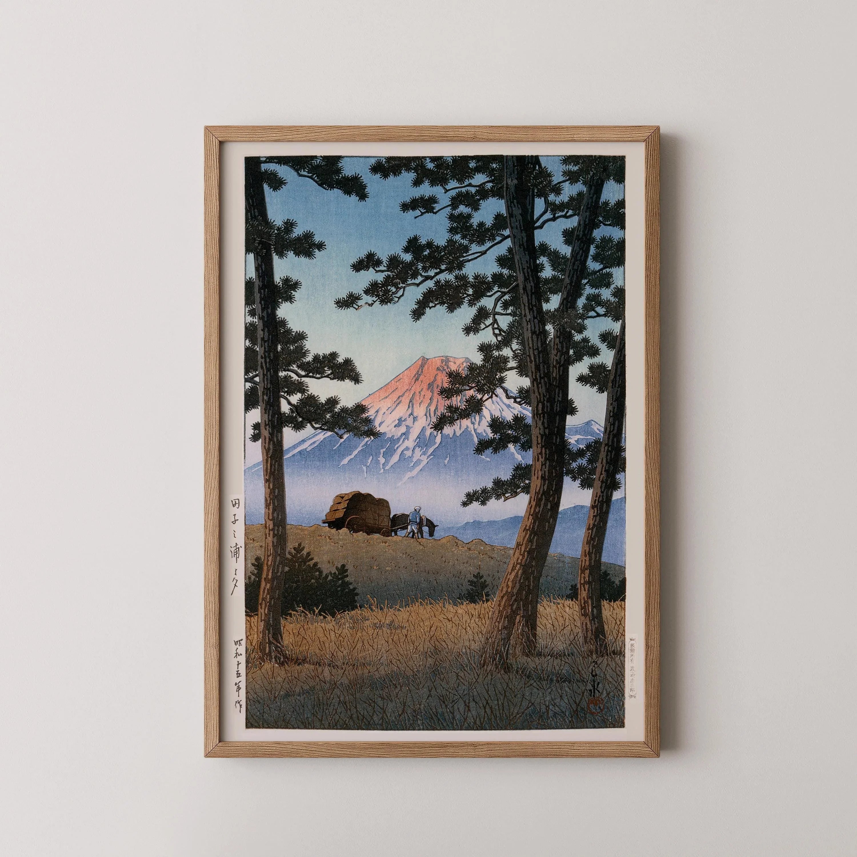 Kawase Hasui - Horse Cart with Fuji Mountain Backdrop | PRINT | Vintage Japanese Woodblock Art
