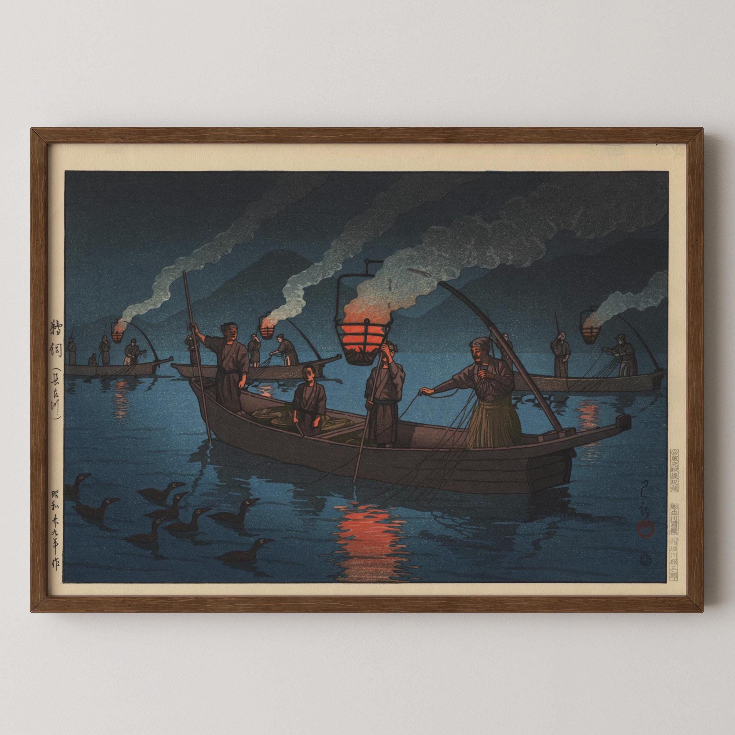 Kawase Hasui Japanese Art Print: Cormorant Fishing Giclée, Studio Ghibli Style - 9ArtPrints