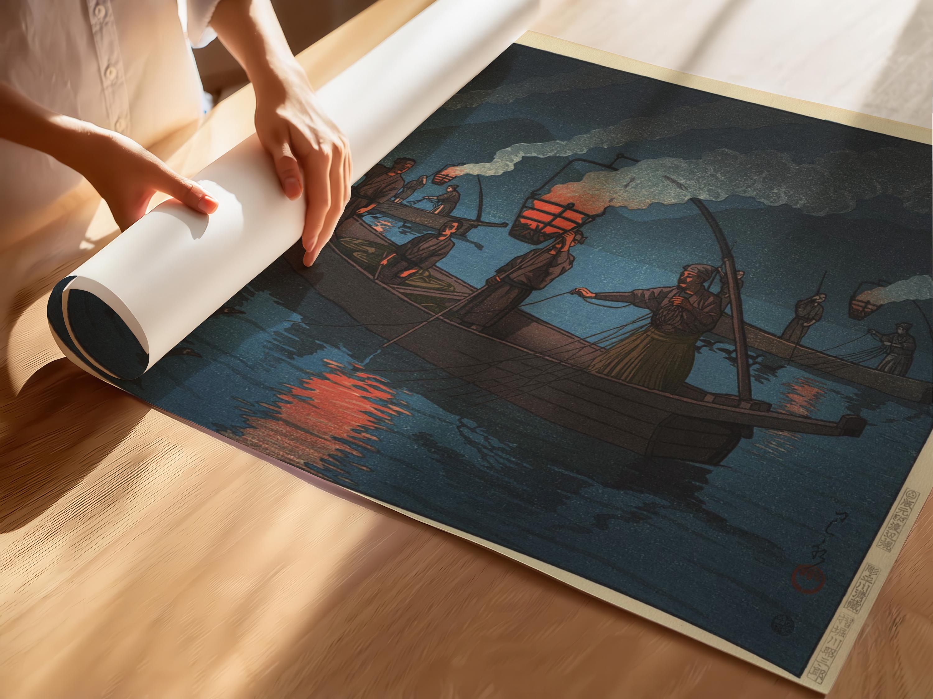 Kawase Hasui Japanese Art Print: Cormorant Fishing Giclée, Studio Ghibli Style - 9ArtPrints