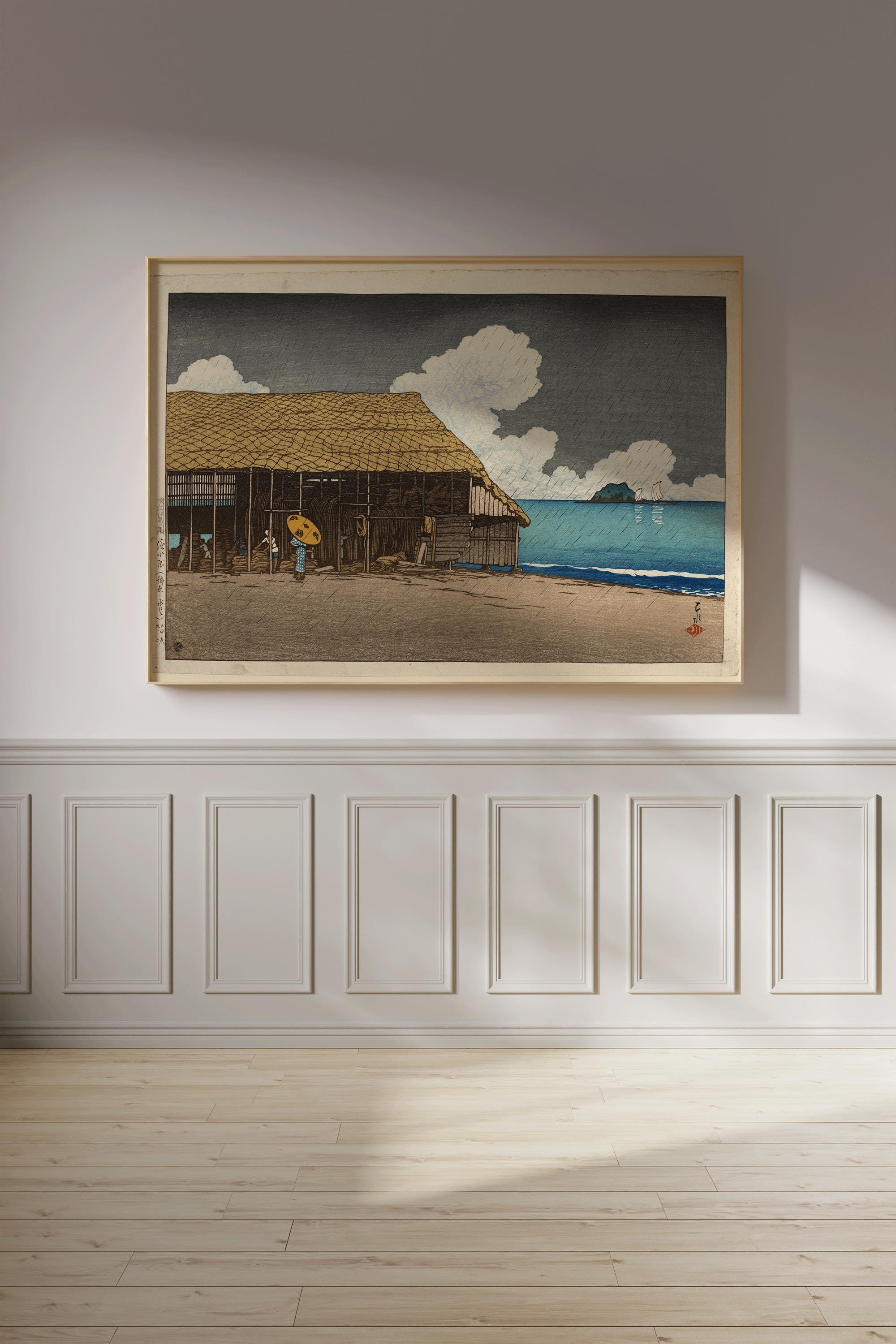 Kawase Hasui Japanese Art Print: Seaside Cottage at Himi, Etchu Giclée, Studio Ghibli Style - 9ArtPrints