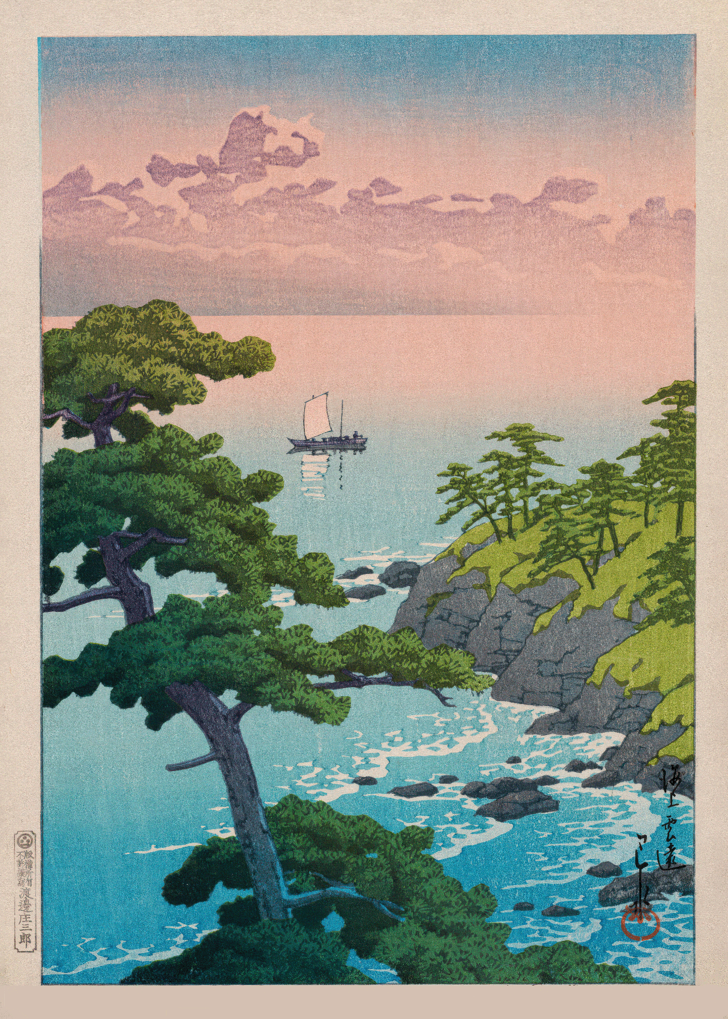 Kawase Hasui — Japanese Woodblock Print: Distant Clouds Over The Sea | Japanese Woodblock Print (Shin Hanga) - 9ArtPrints