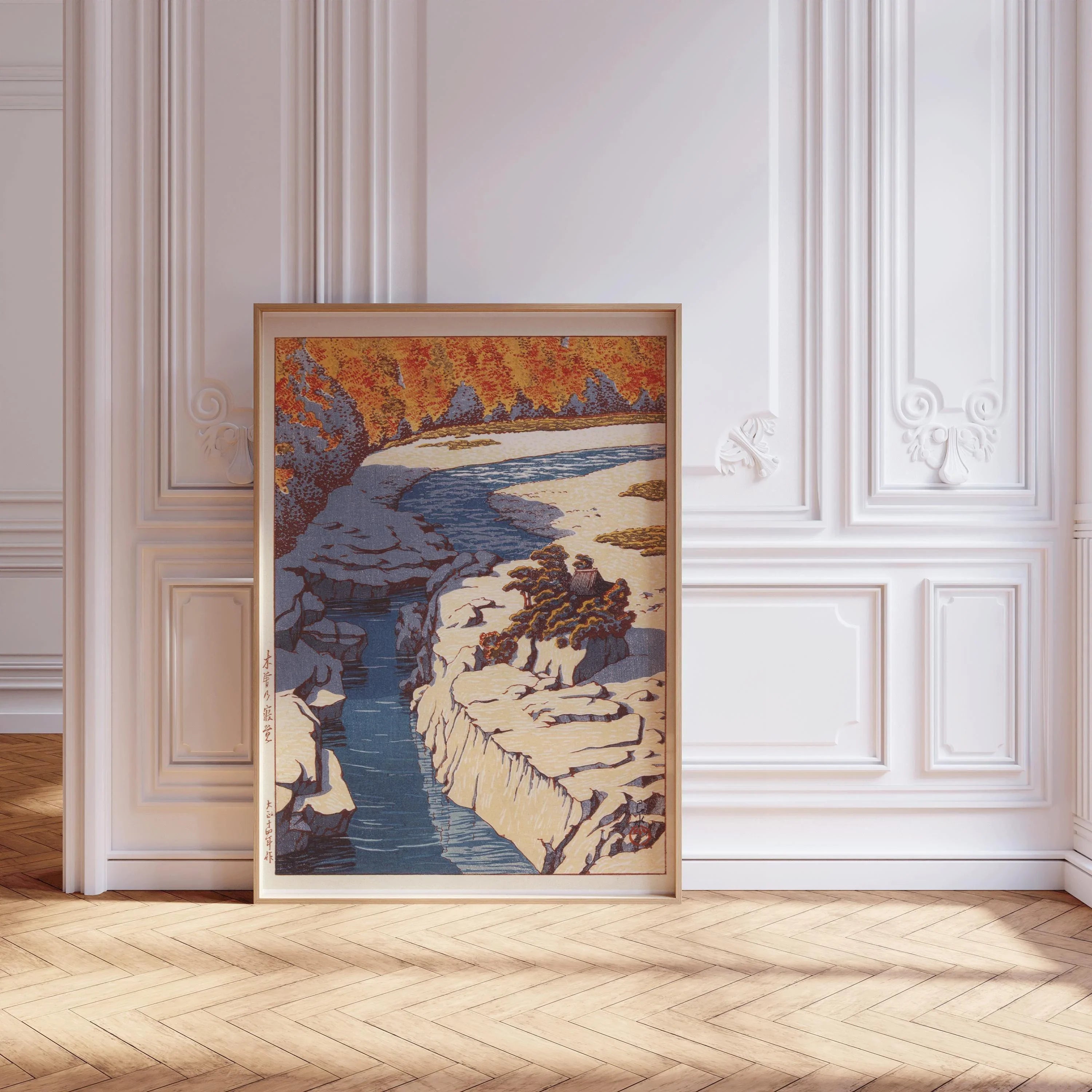 Kawase Hasui - Kizo no Nezame | PRINT | Winding River and Mountains & Autumn Foliage Japanese Woodcut Art (available framed) - 9ArtPrints