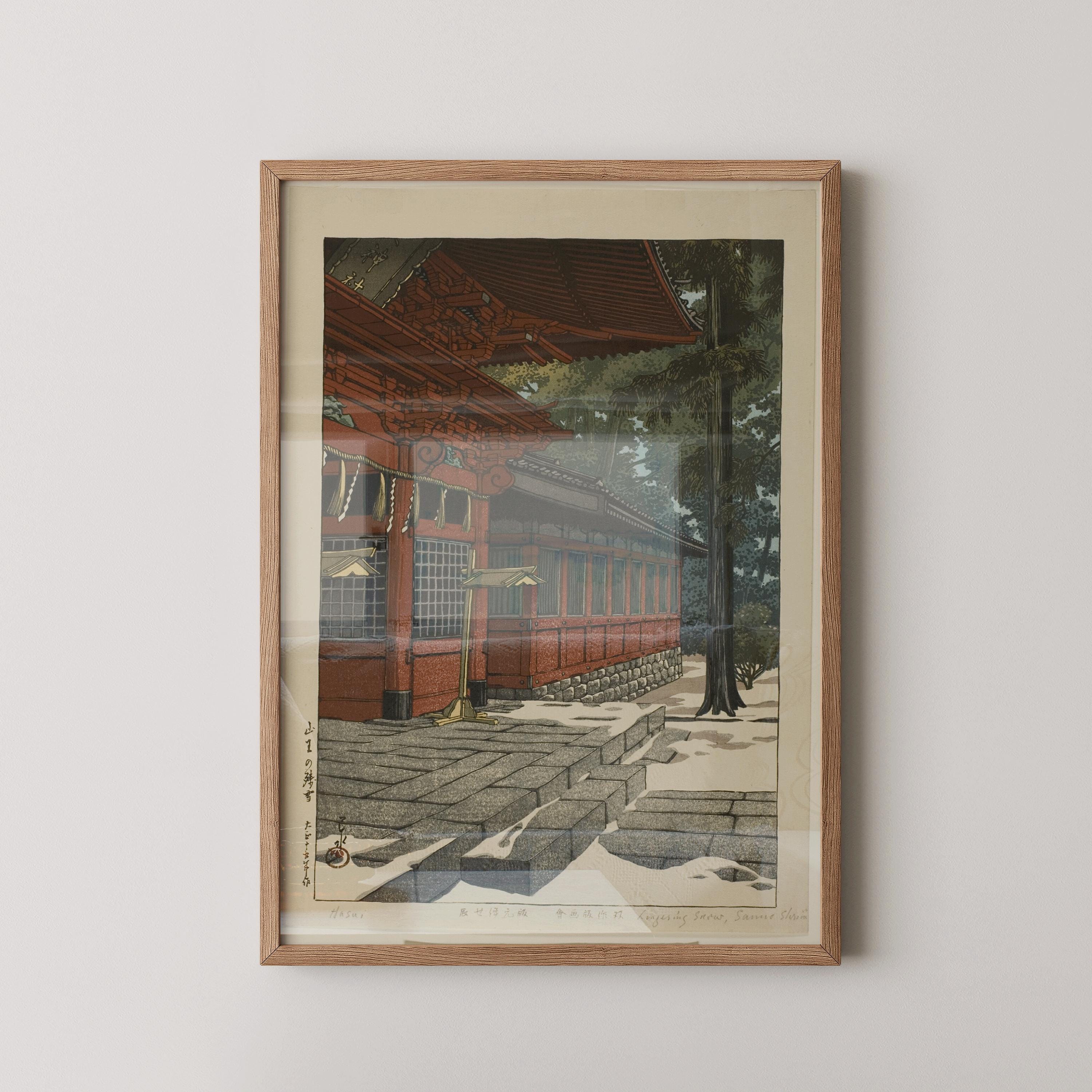 Kawase Hasui - Lingering Snow at Sanno: Vintage Japanese Woodblock Print - 9ArtPrints