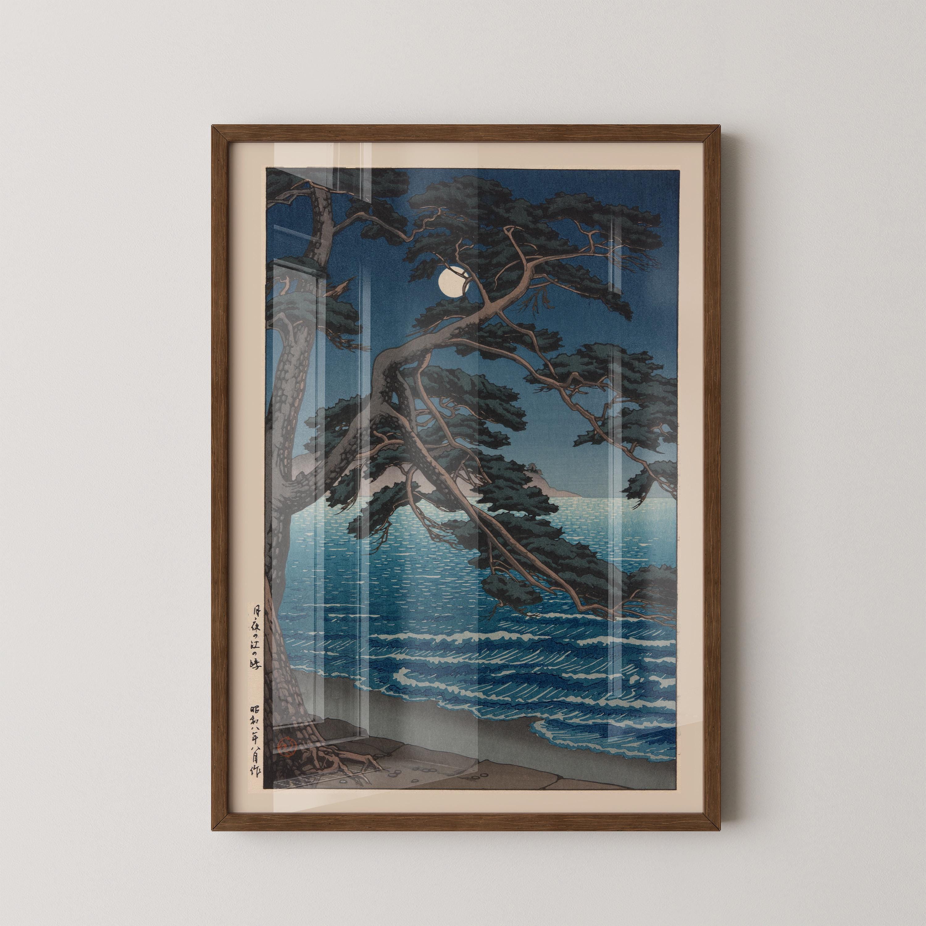 Kawase Hasui - Moon at Enoshima Beach Giclee Print: Vintage Japanese Woodblock Art - 9ArtPrints