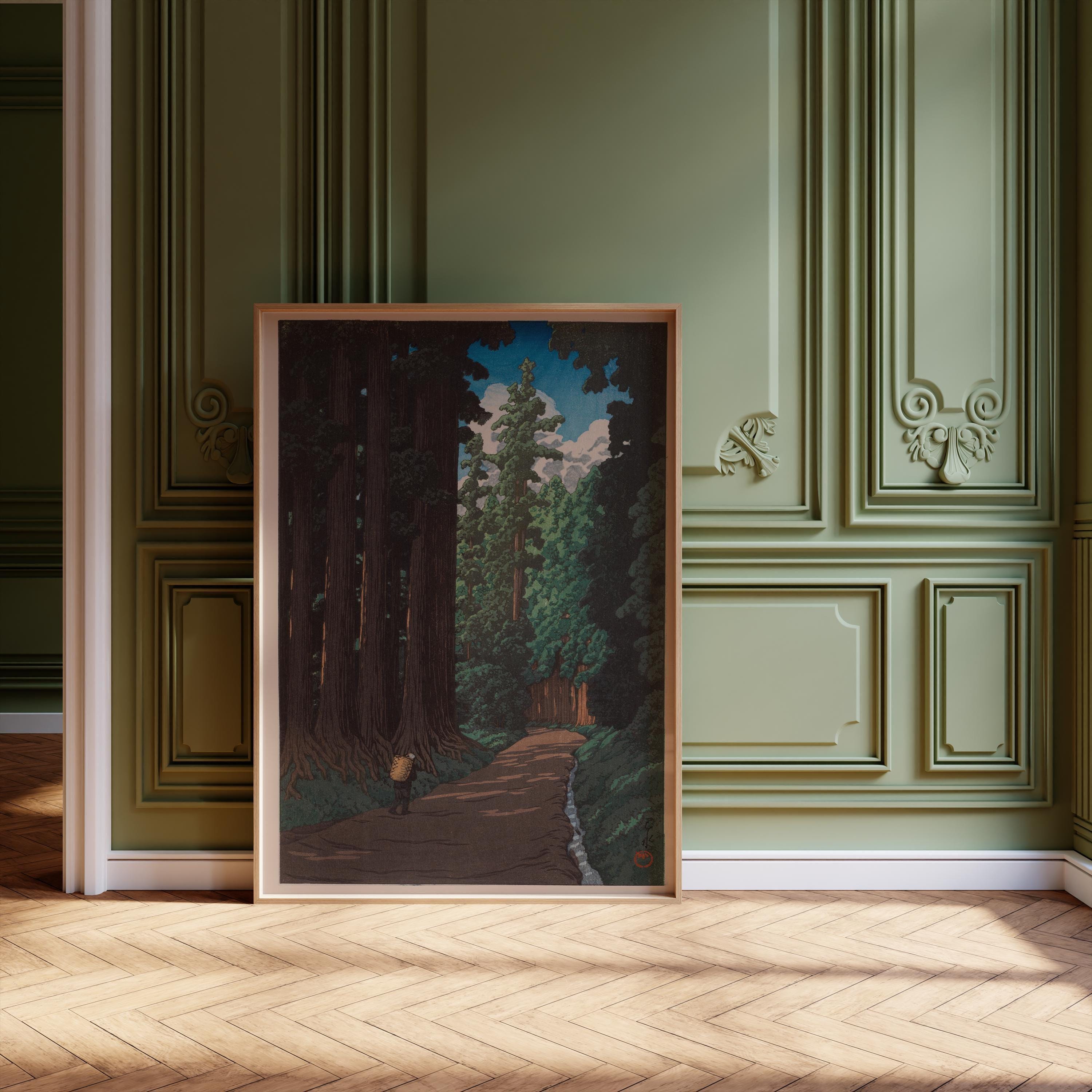 Kawase Hasui - Road to Nikko | PRINT | Tranquil Japanese Woodblock Art | Intense Green Forest & Cryptomeria available framed - 9ArtPrints