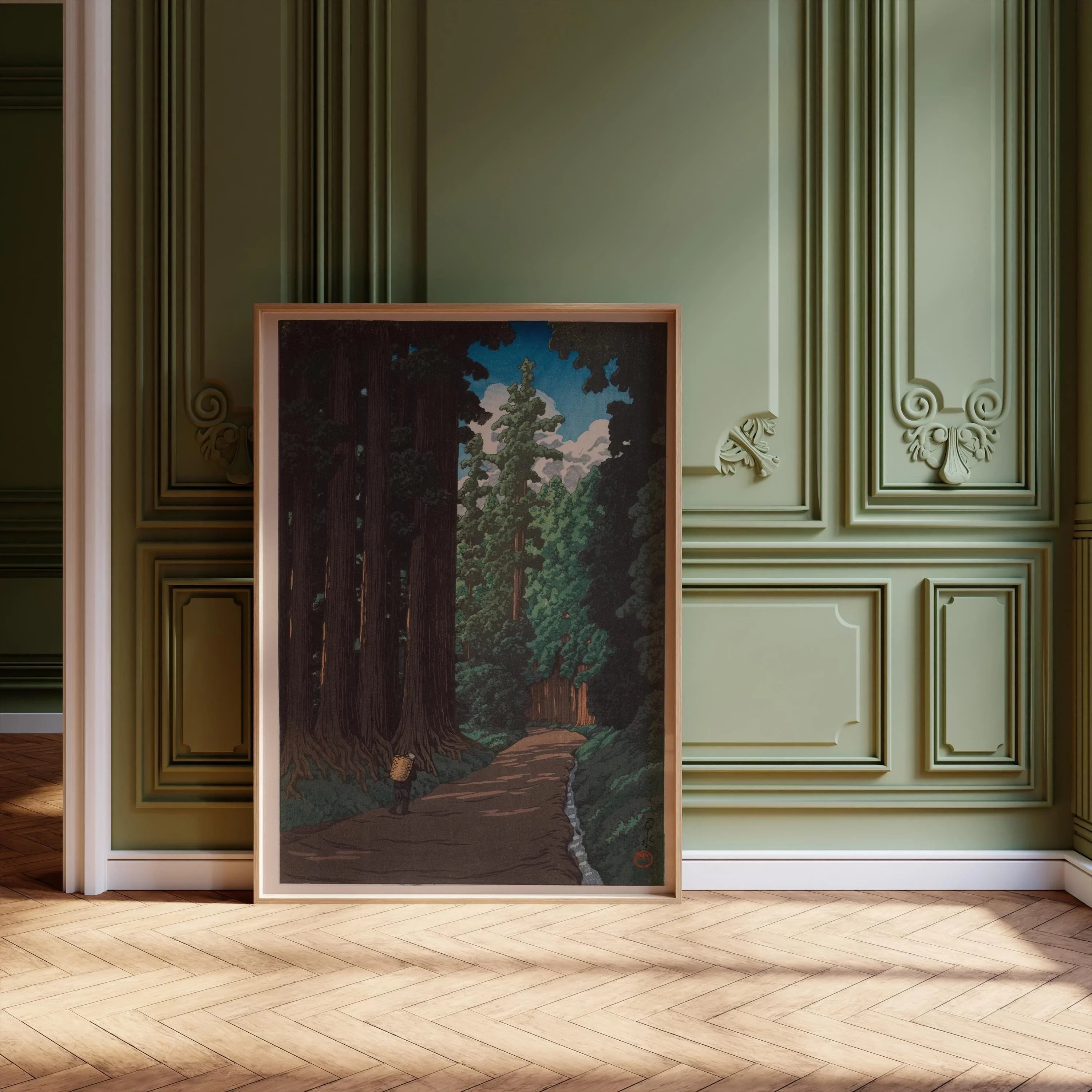 Kawase Hasui - Road to Nikko | PRINT | Tranquil Japanese Woodblock Art | Intense Green Forest & Cryptomeria available framed - 9ArtPrints
