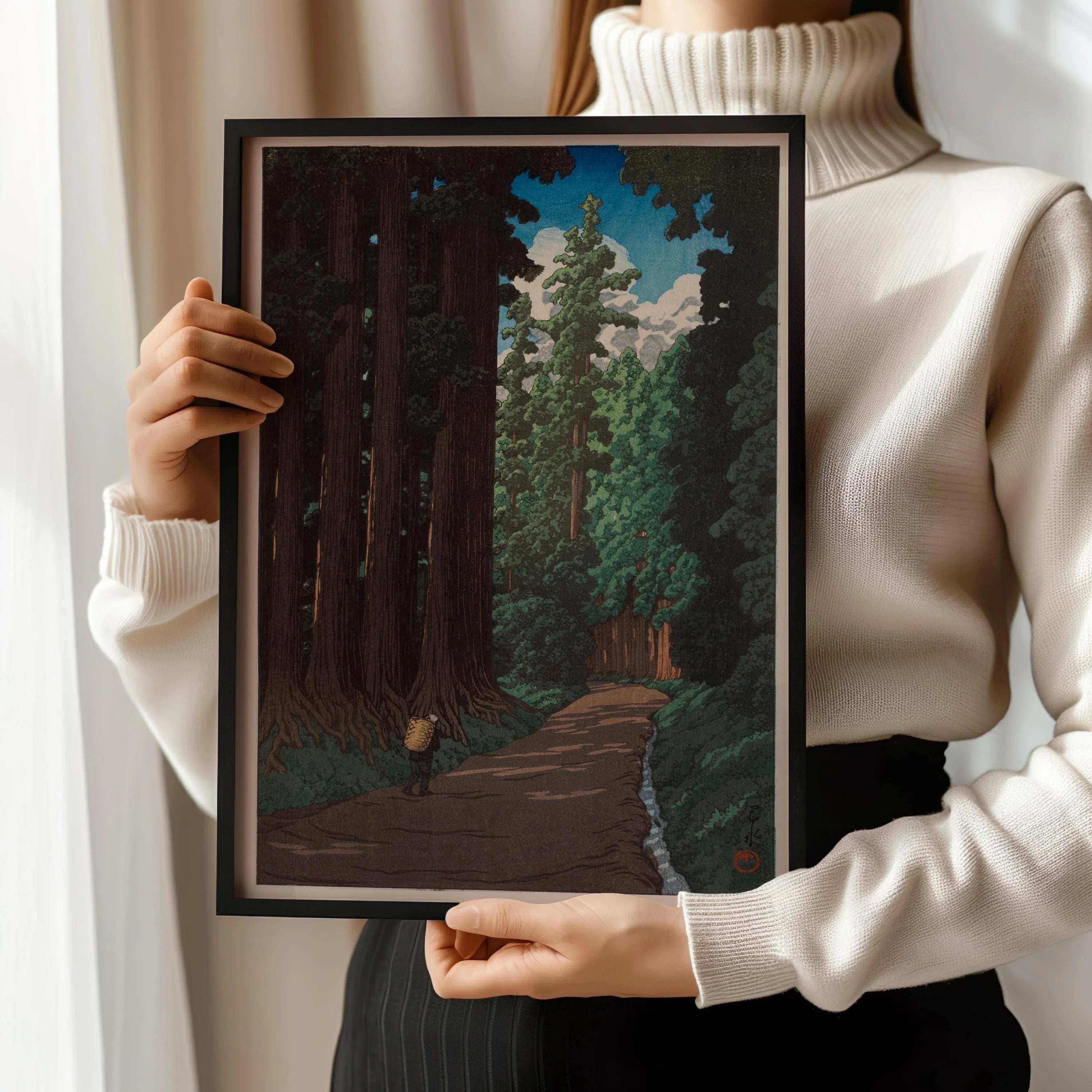 Kawase Hasui - Road to Nikko | PRINT | Tranquil Japanese Woodblock Art | Intense Green Forest & Cryptomeria available framed - 9ArtPrints