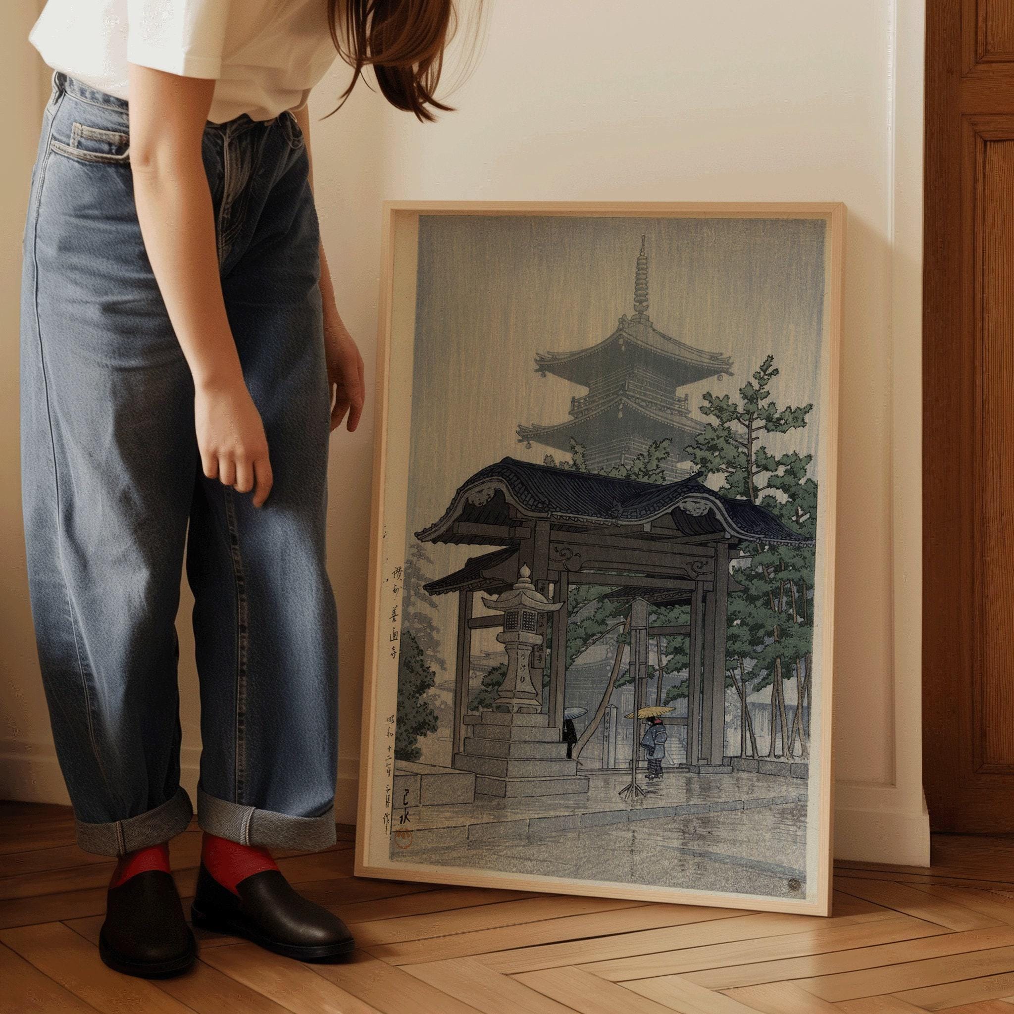 Kawase Hasui - Sanshu Temple Giclee Print: Vintage Japanese Ukiyo - e Art - 9ArtPrints