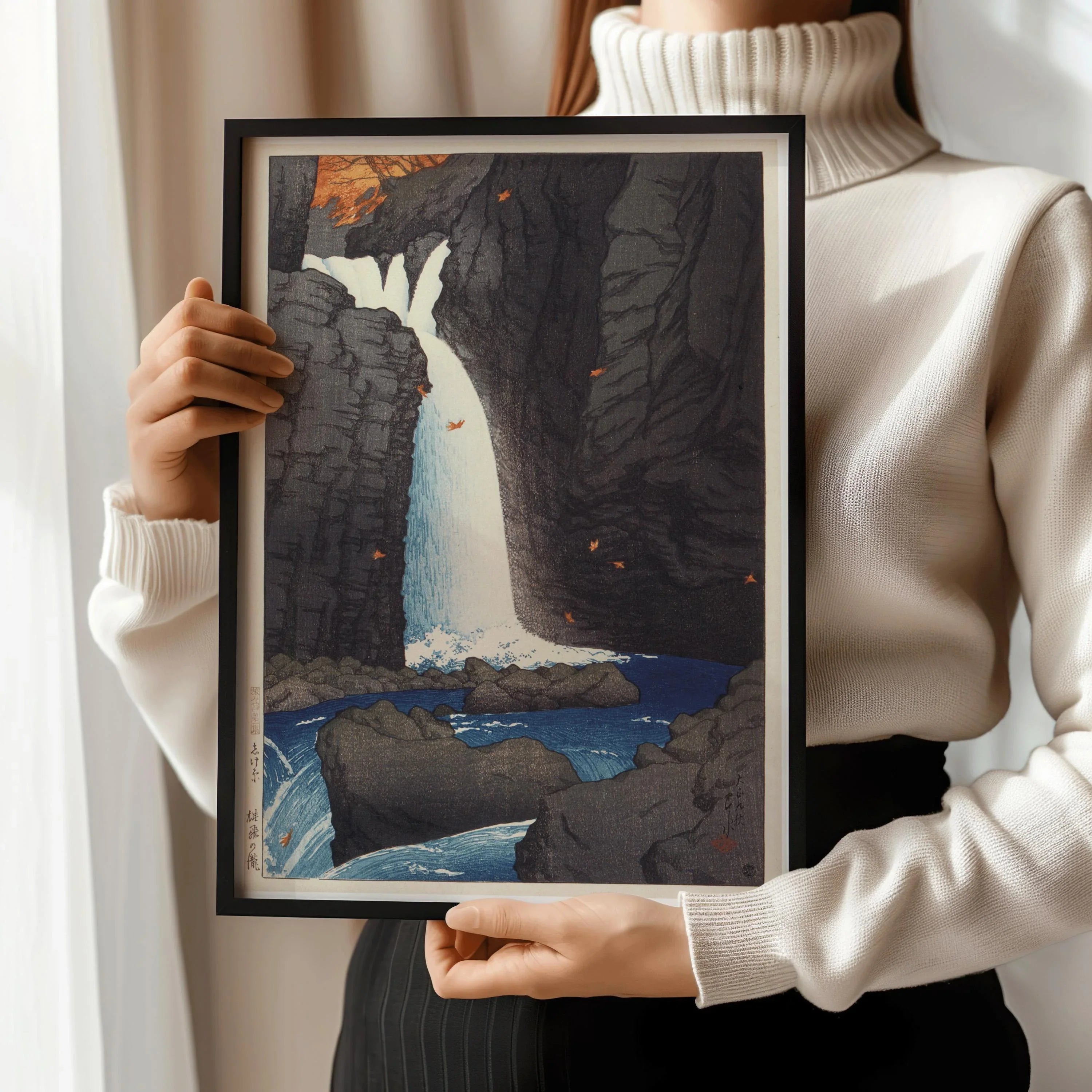 Kawase Hasui - Shihohara Falls | PRINT | Tranquil Water with Autumn Foliage Vintage Japanese Woodcut Art available handframed - 9ArtPrints