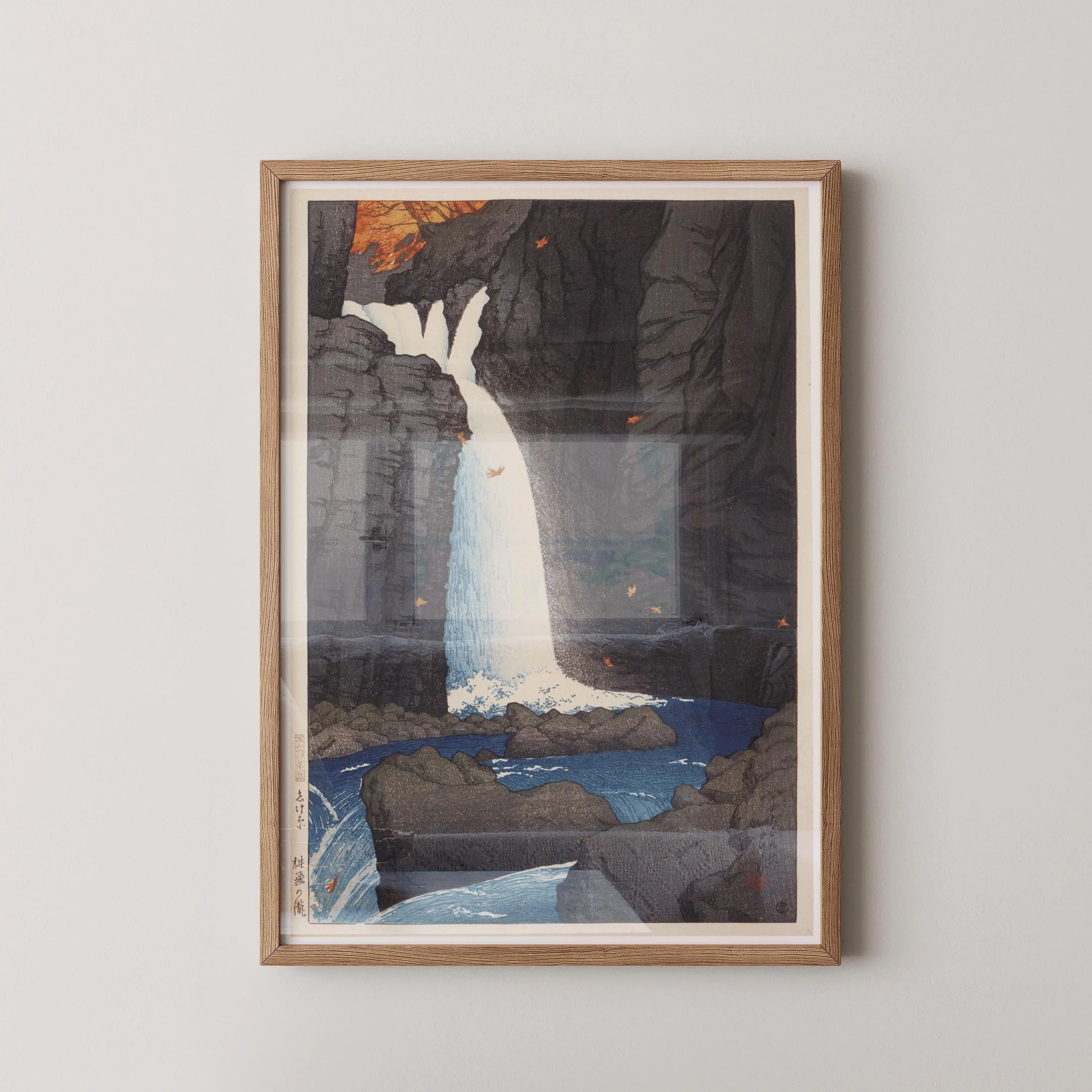 Kawase Hasui - Shihohara Falls | PRINT | Tranquil Water with Autumn Foliage Vintage Japanese Woodcut Art available handframed - 9ArtPrints