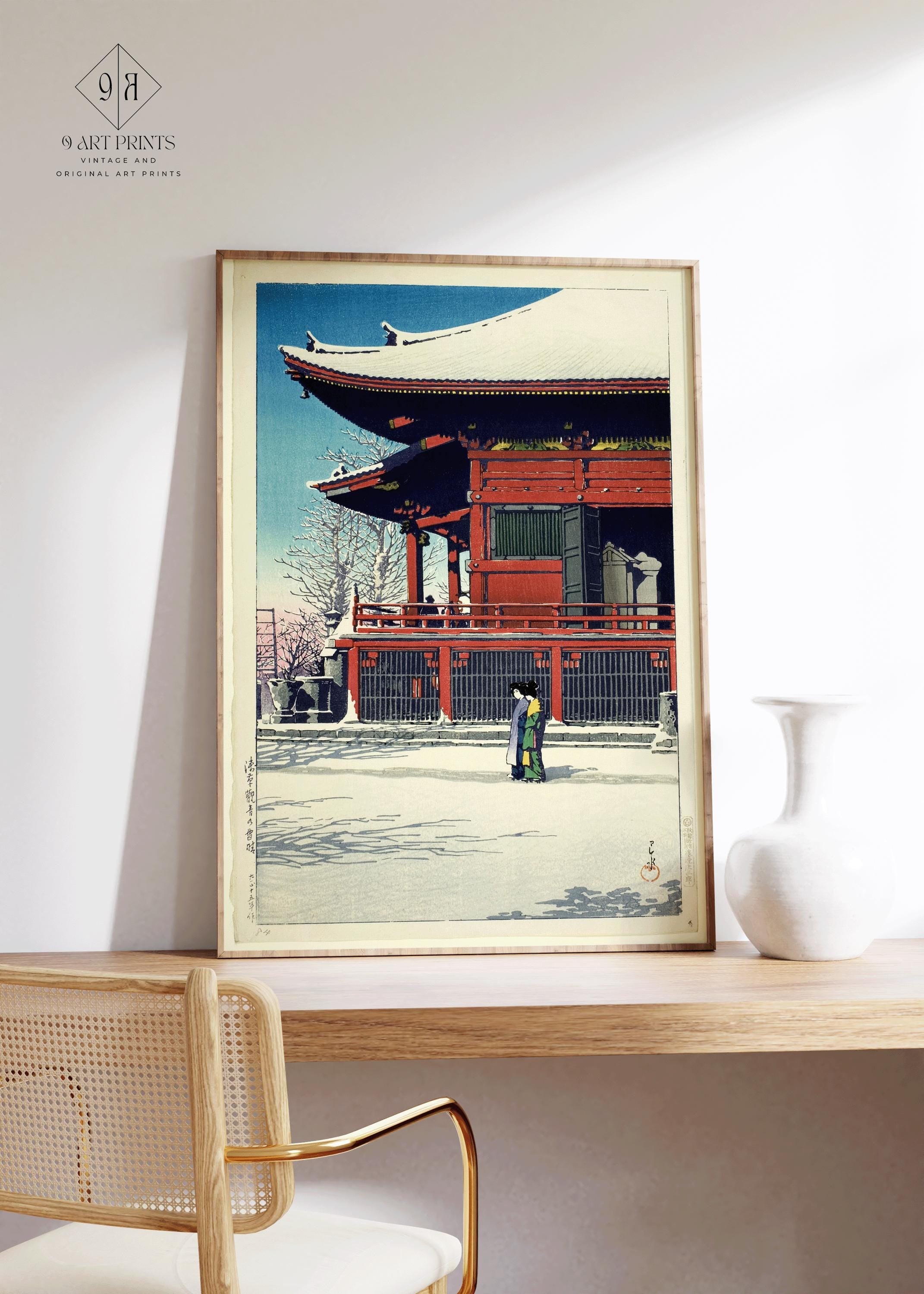 Kawase Hasui - Snow at Asakusa Temple: Vintage Japanese Woodblock Print - 9ArtPrints