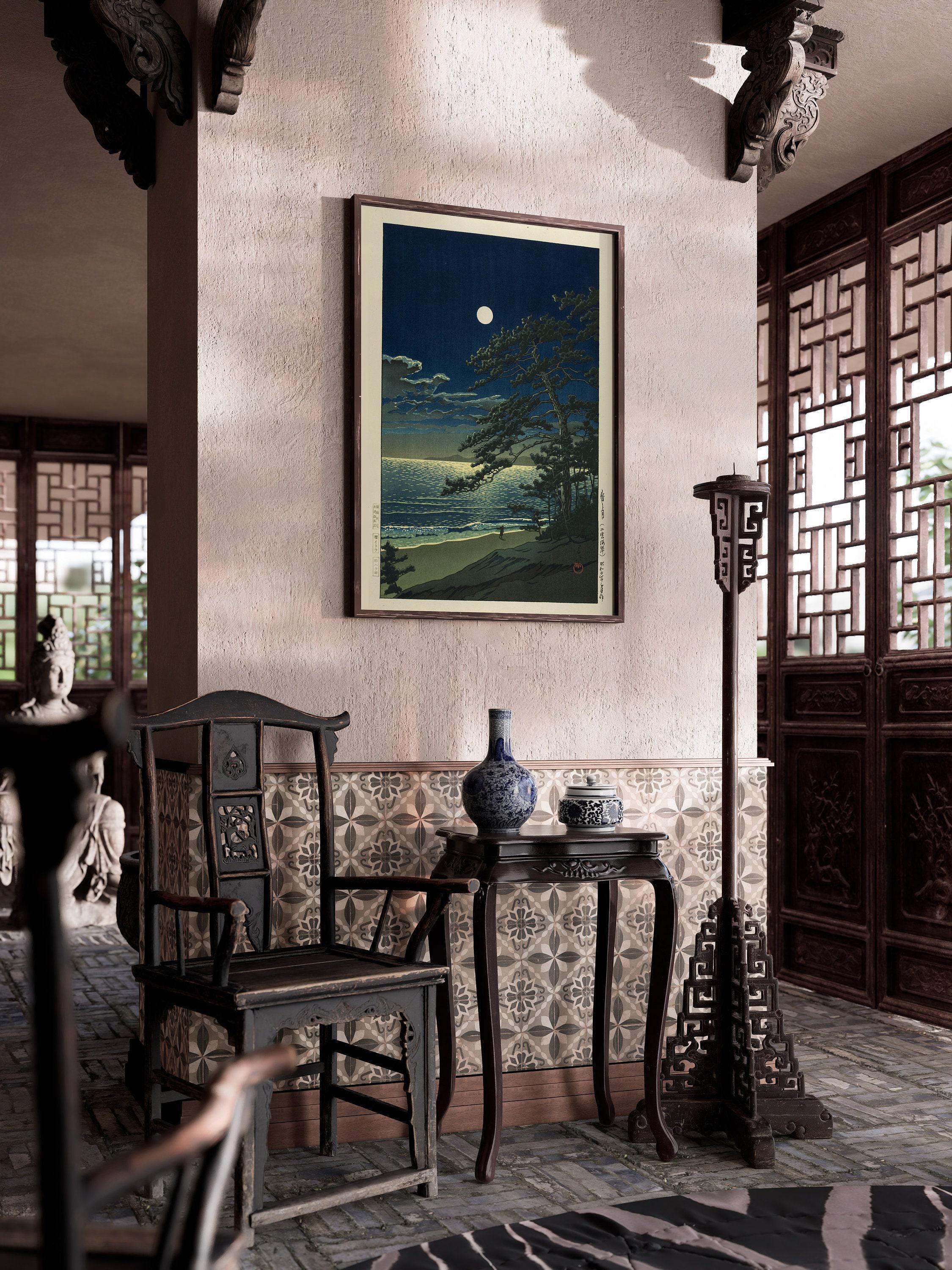 Kawase Hasui - Spring Moon at Ninomiya Bridge | PRINT | Vintage Japanese Woodblock Ukiyo - e Art