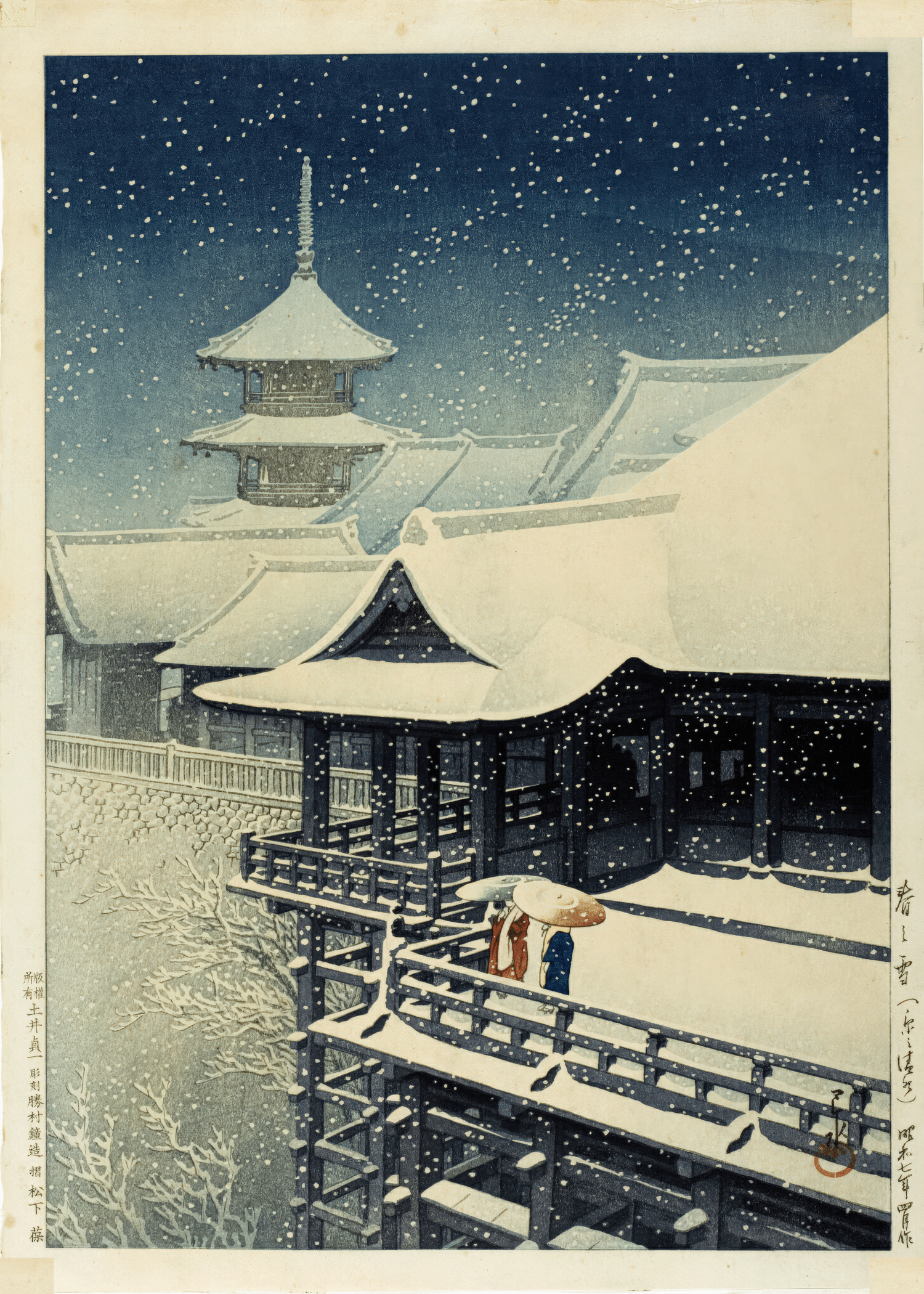 Kawase Hasui — Spring Snow at Kiyomizu Temple | Japanese Woodblock Print - 9ArtPrints