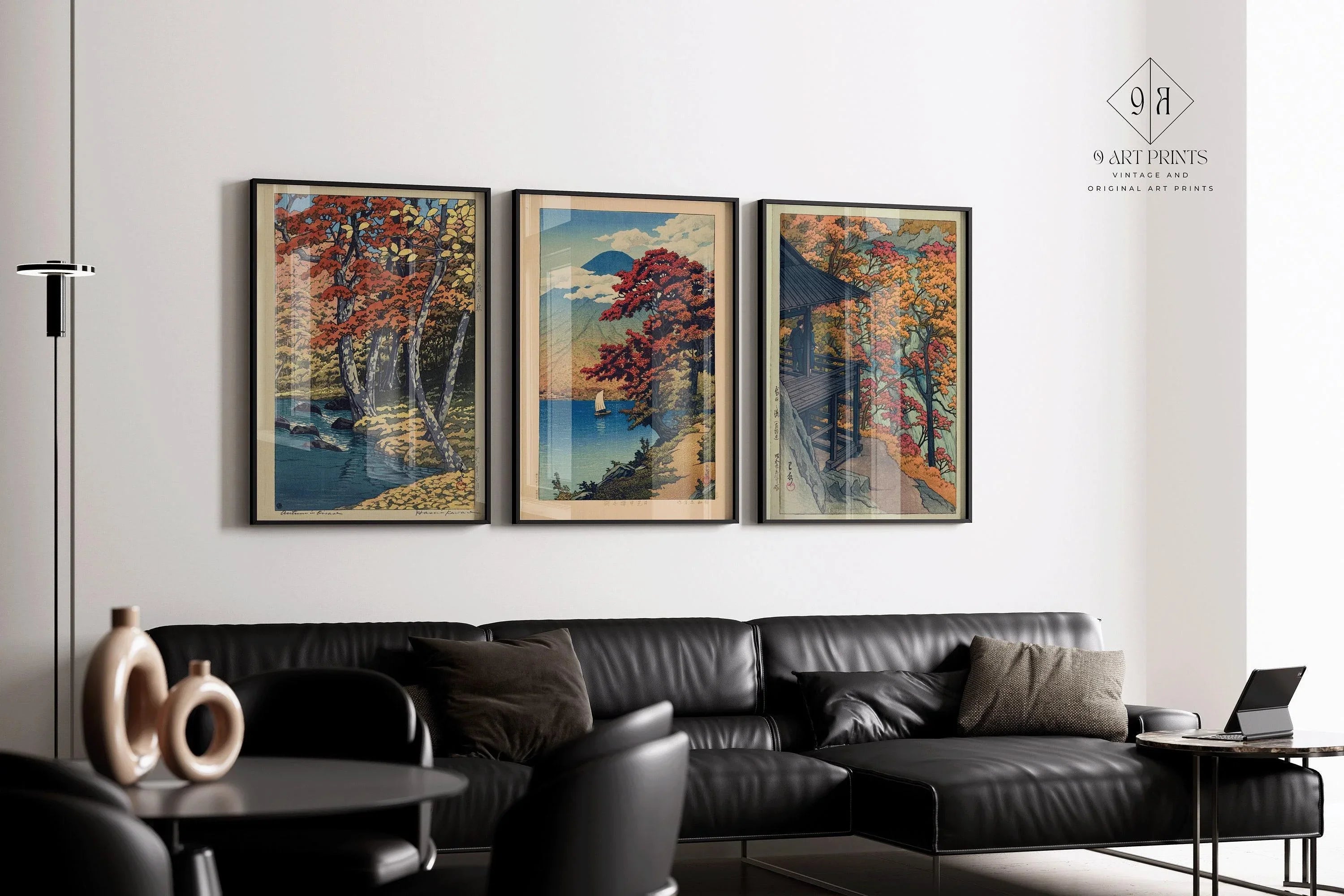 Kawase Hasui STATEMENT TRIO Autumn in the Forest Lake Chuzenji & Autumn at Furukoda Falls | Bestselling Set available framed - 9ArtPrints