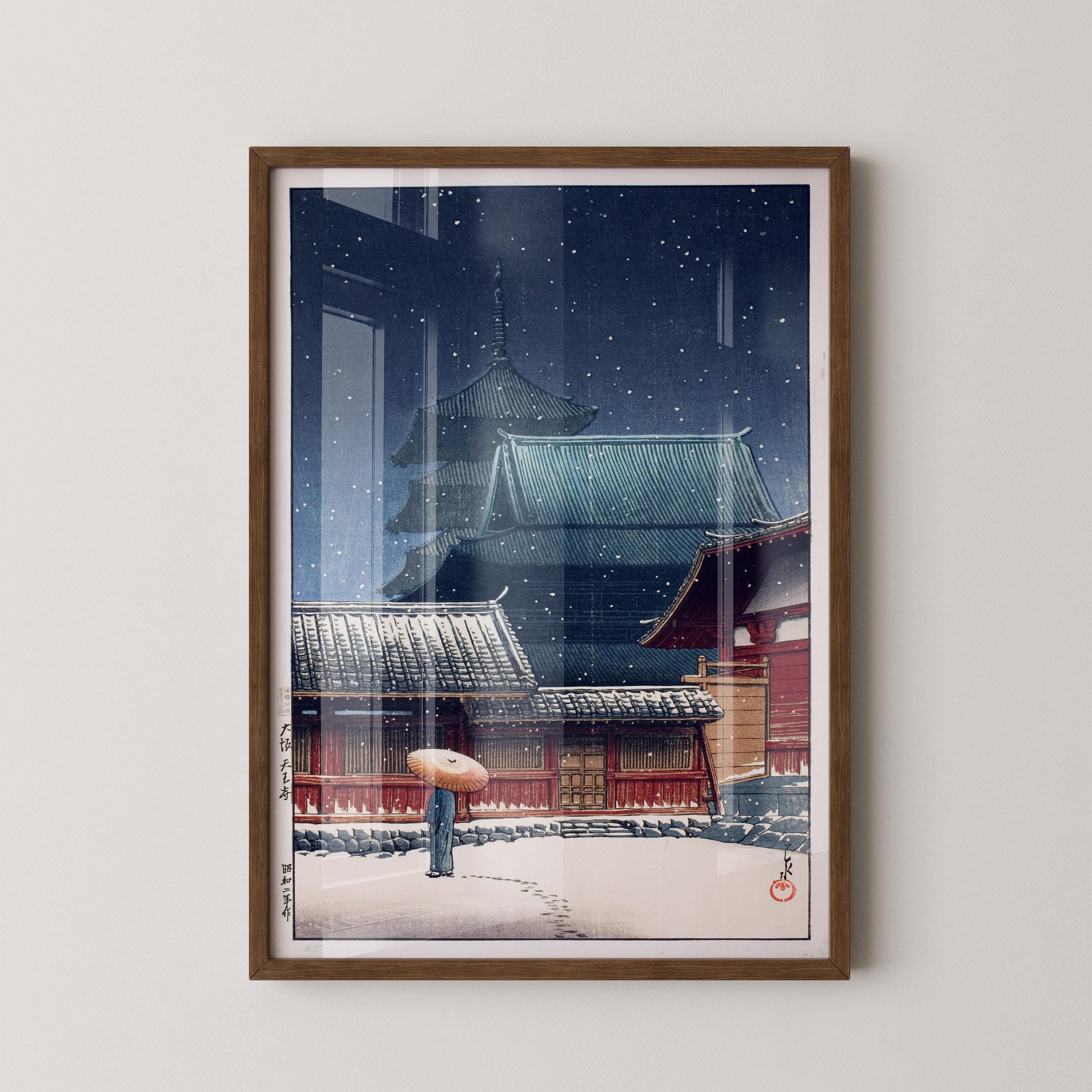 Kawase Hasui - Tenno Temple Giclee Print: Vintage Japanese Woodcut - 9ArtPrints