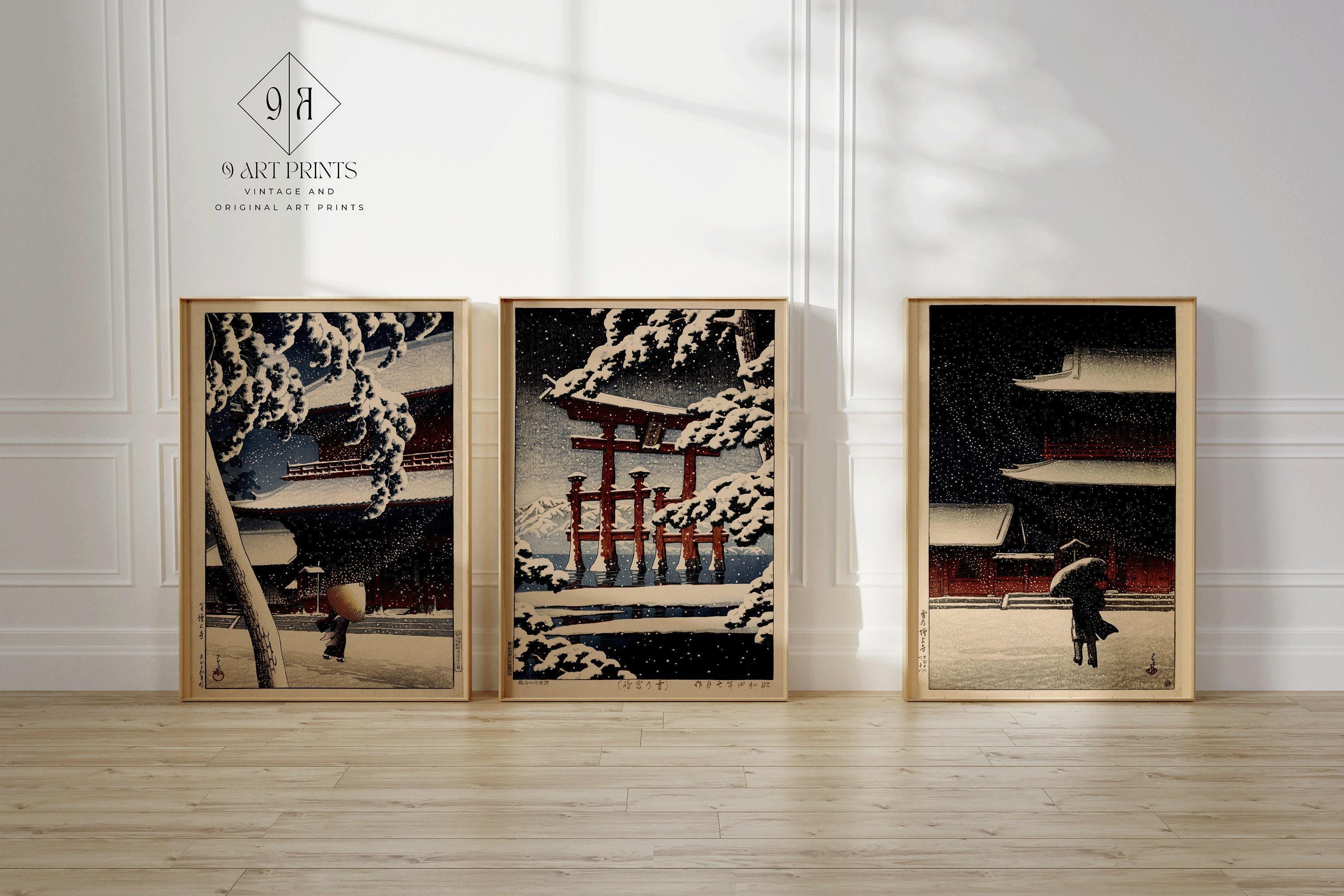 Kawase Hasui Winter Japanese Art Print Trio: Zojozi Temple & Miyajima - 9ArtPrints