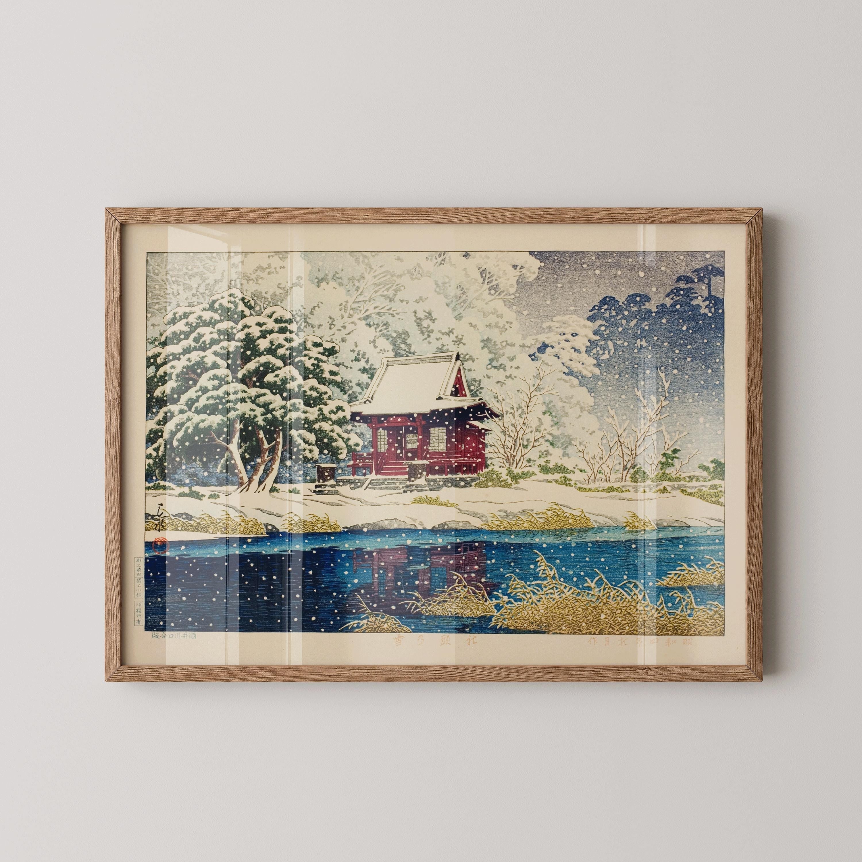 Kawase Hasui Winter Scene Print: Japanese Woodblock Art, Inokashira Benten Shrine - 9ArtPrints