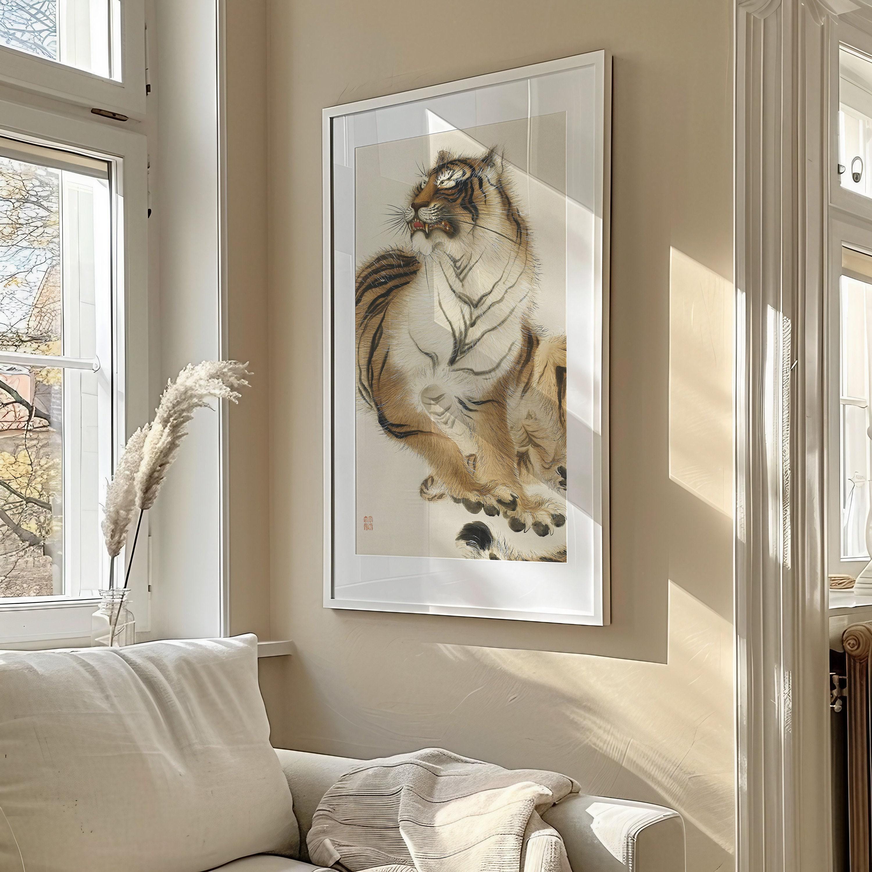 Kishi Chikudo - Sitting Tiger | PRINT | Vintage Asian Japanese Narrow Tall Vertical Art (available handframed) 2x1 - 9ArtPrints