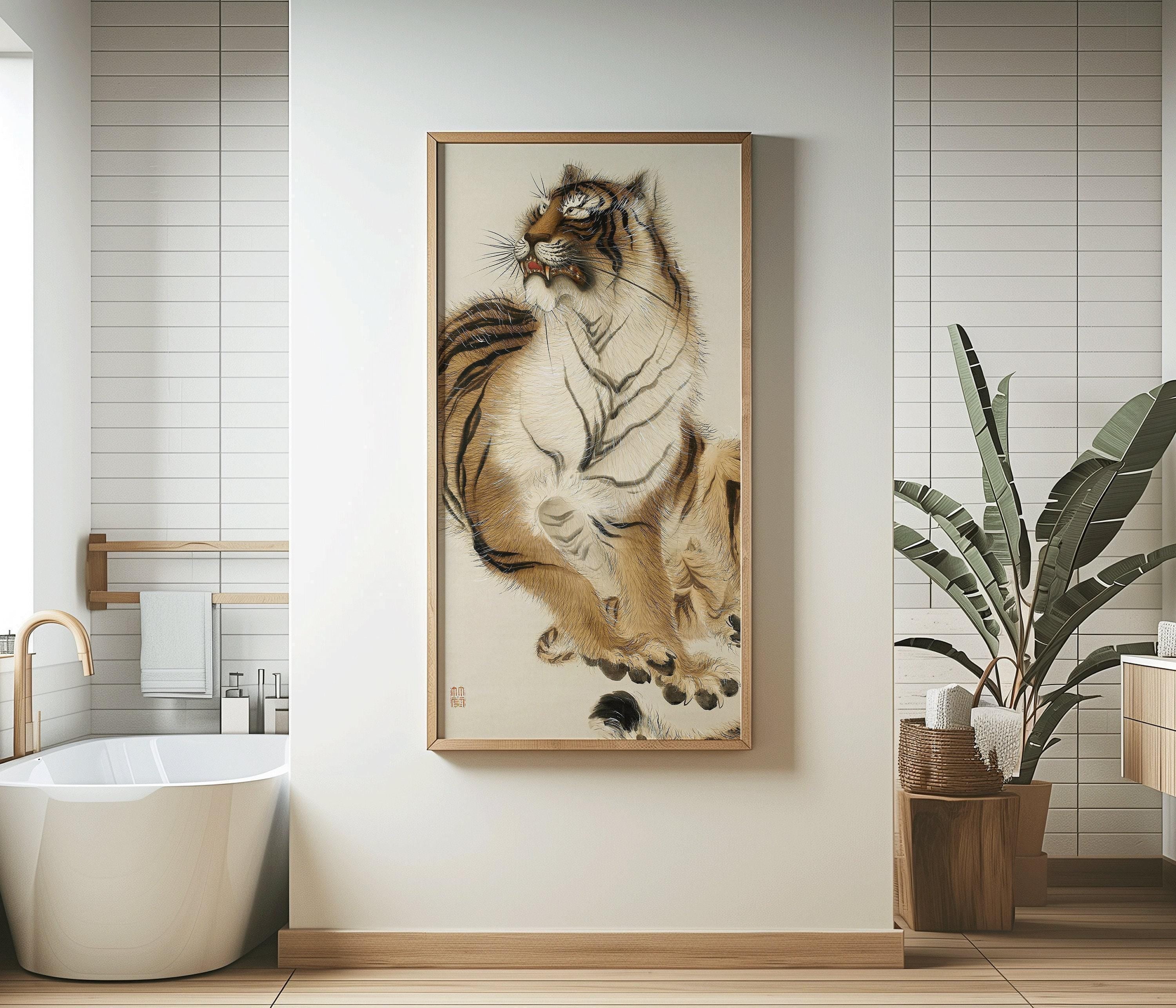Kishi Chikudo - Sitting Tiger | PRINT | Vintage Asian Japanese Narrow Tall Vertical Art (available handframed) 2x1 - 9ArtPrints