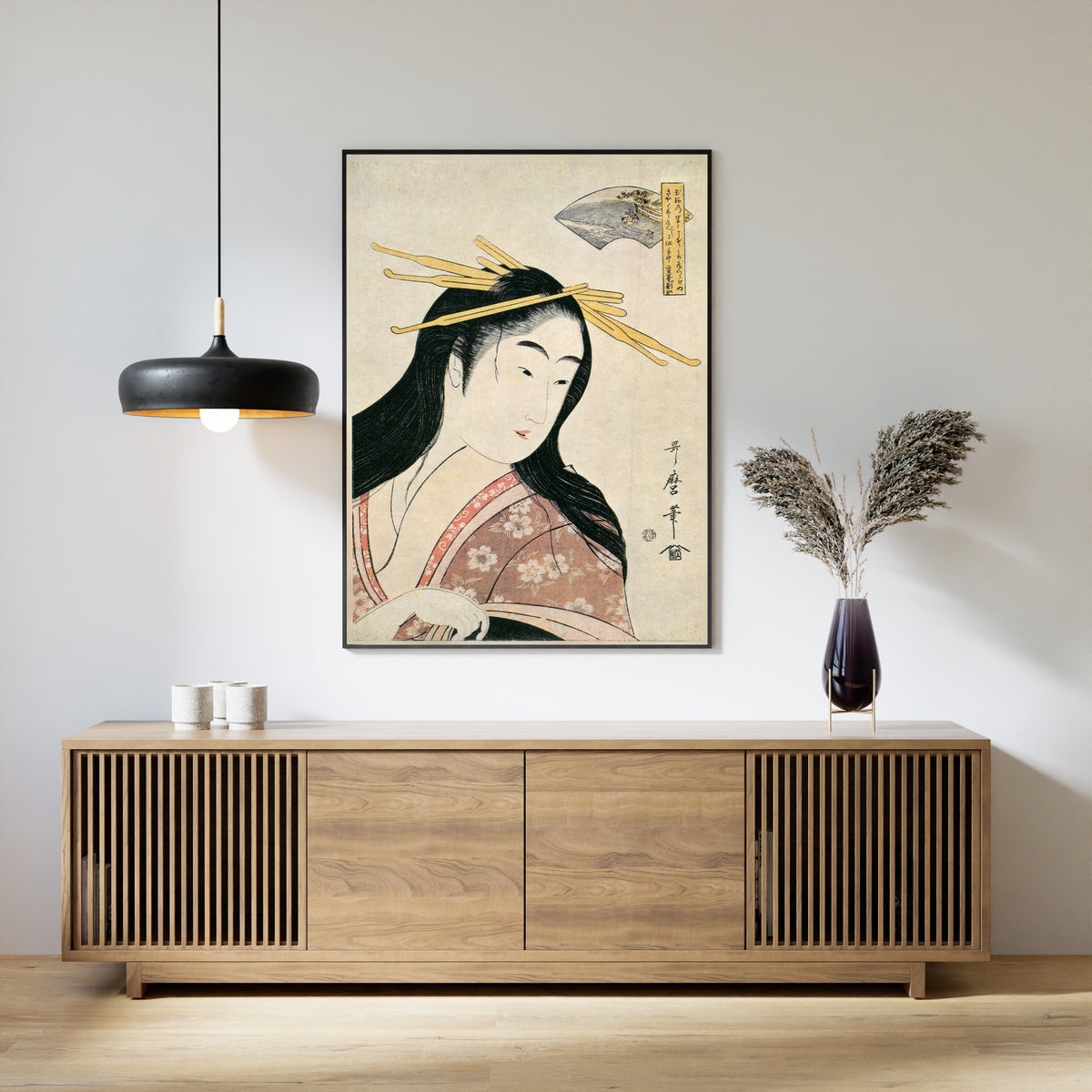Chofu Jewel River, from Six Jewel Rivers by Kitagawa Utamaro — shown framed on a wall
