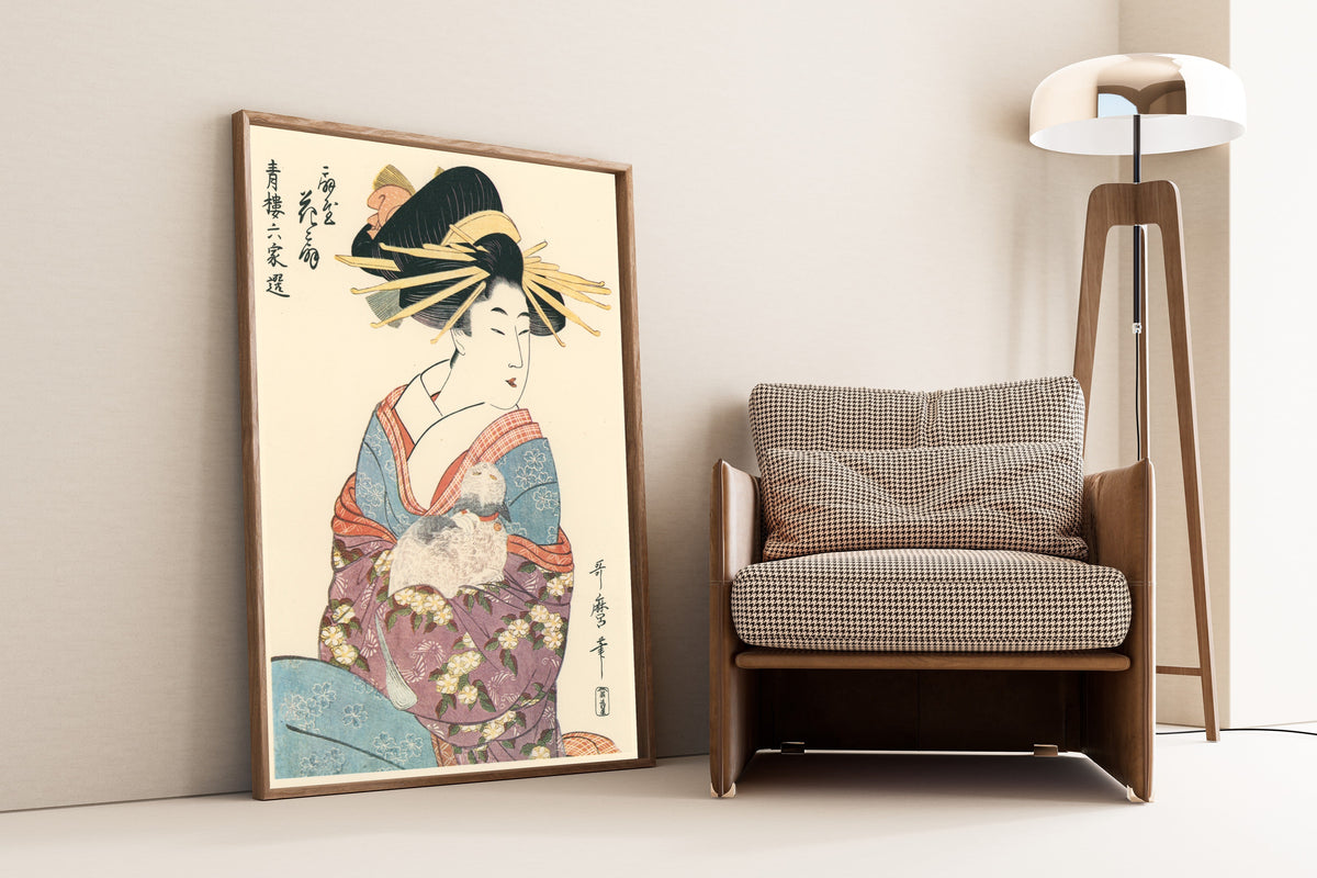 Kitagawa Utamaro — Hanaogi of the Ogiya (With Cat) | Japanese Woodblock Print (Ukiyo-e) - 9ArtPrints
