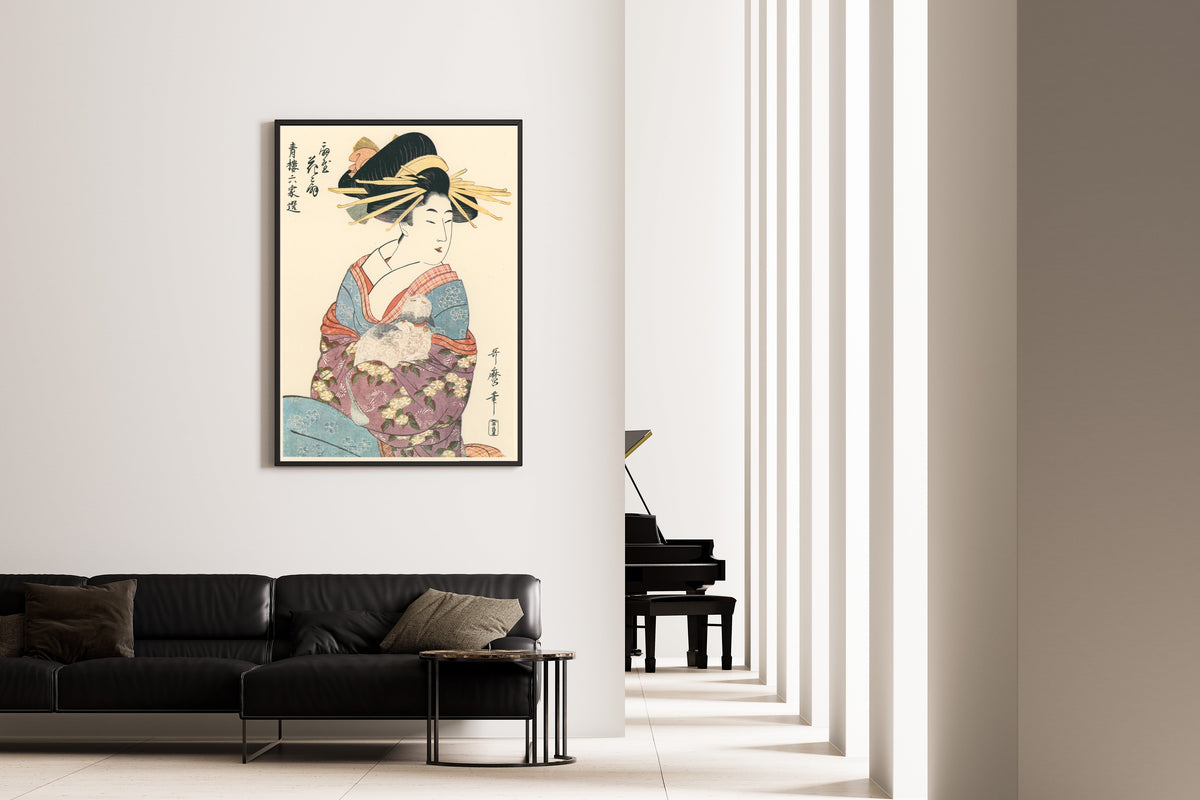 Kitagawa Utamaro — Hanaogi of the Ogiya (With Cat) | Japanese Woodblock Print (Ukiyo-e) - 9ArtPrints