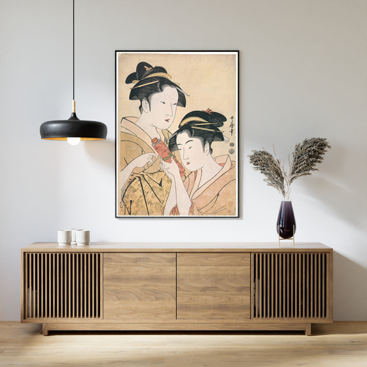 Kitagawa Utamaro — Osen of the Kagiya Giving a Scroll to Takashima Ohisa | Japanese Woodblock Print (Ukiyo-e) - 9ArtPrints