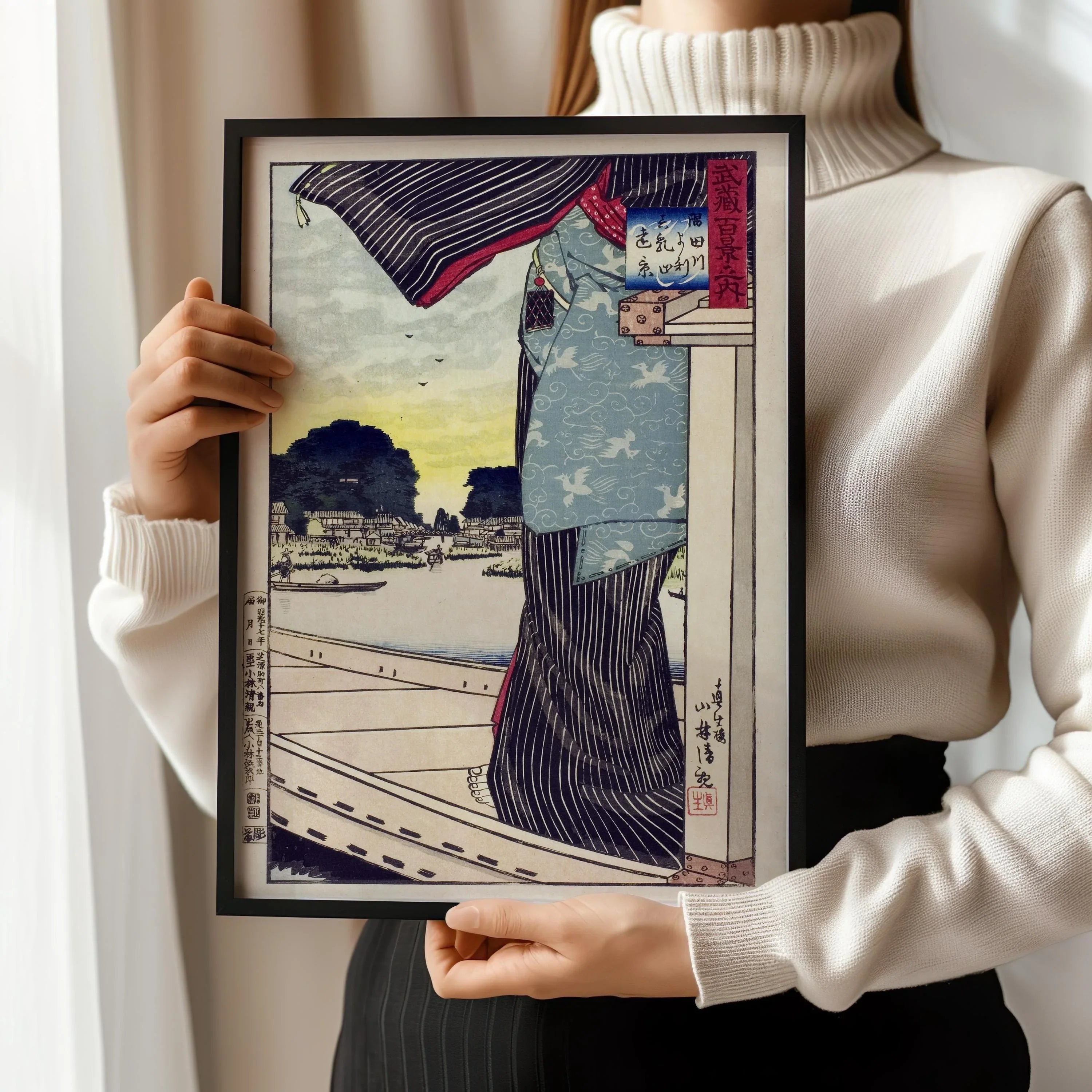 Kiyochika Japanese Woodblock Print: Sumida River Vintage Art - 9ArtPrints