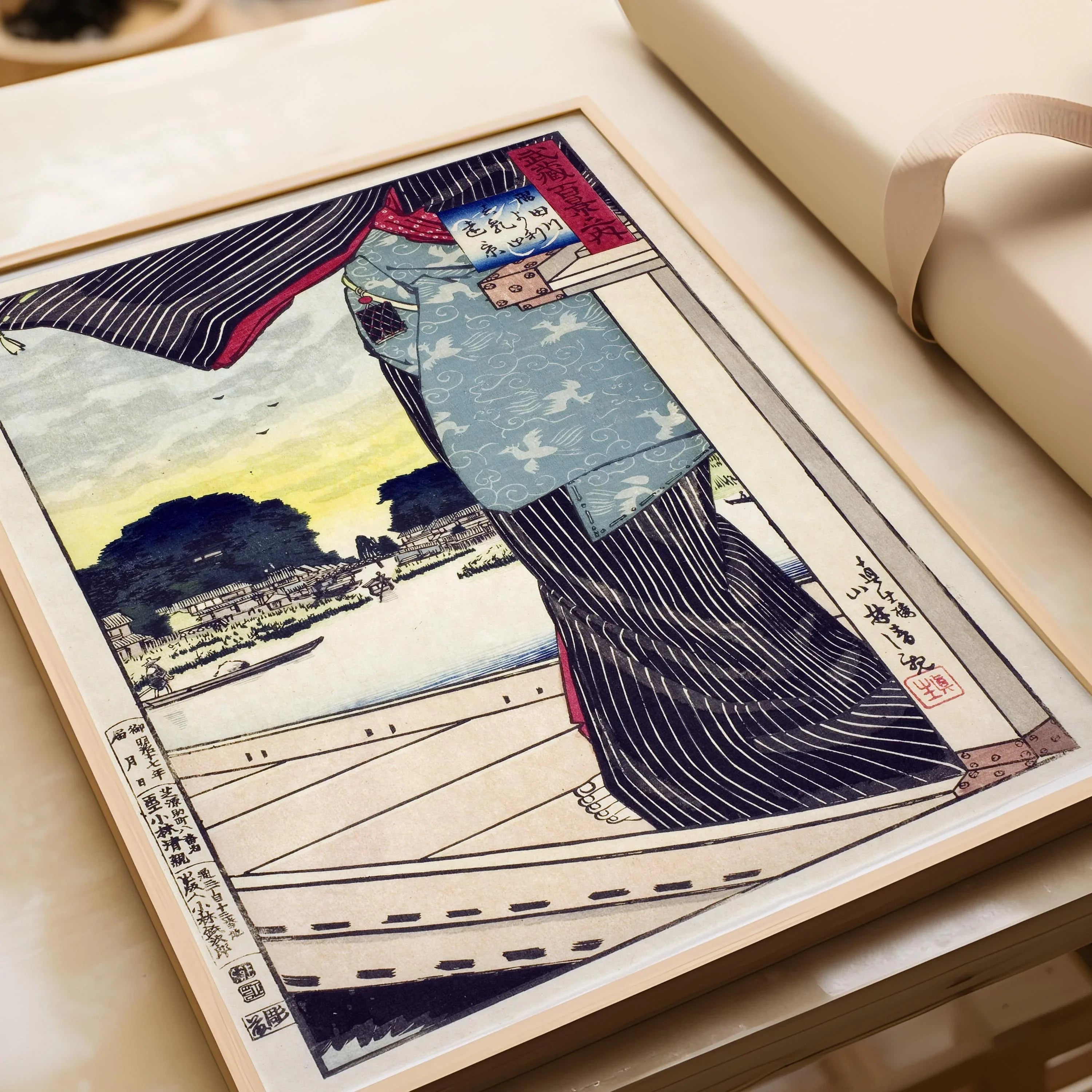 Kiyochika Japanese Woodblock Print: Sumida River Vintage Art - 9ArtPrints