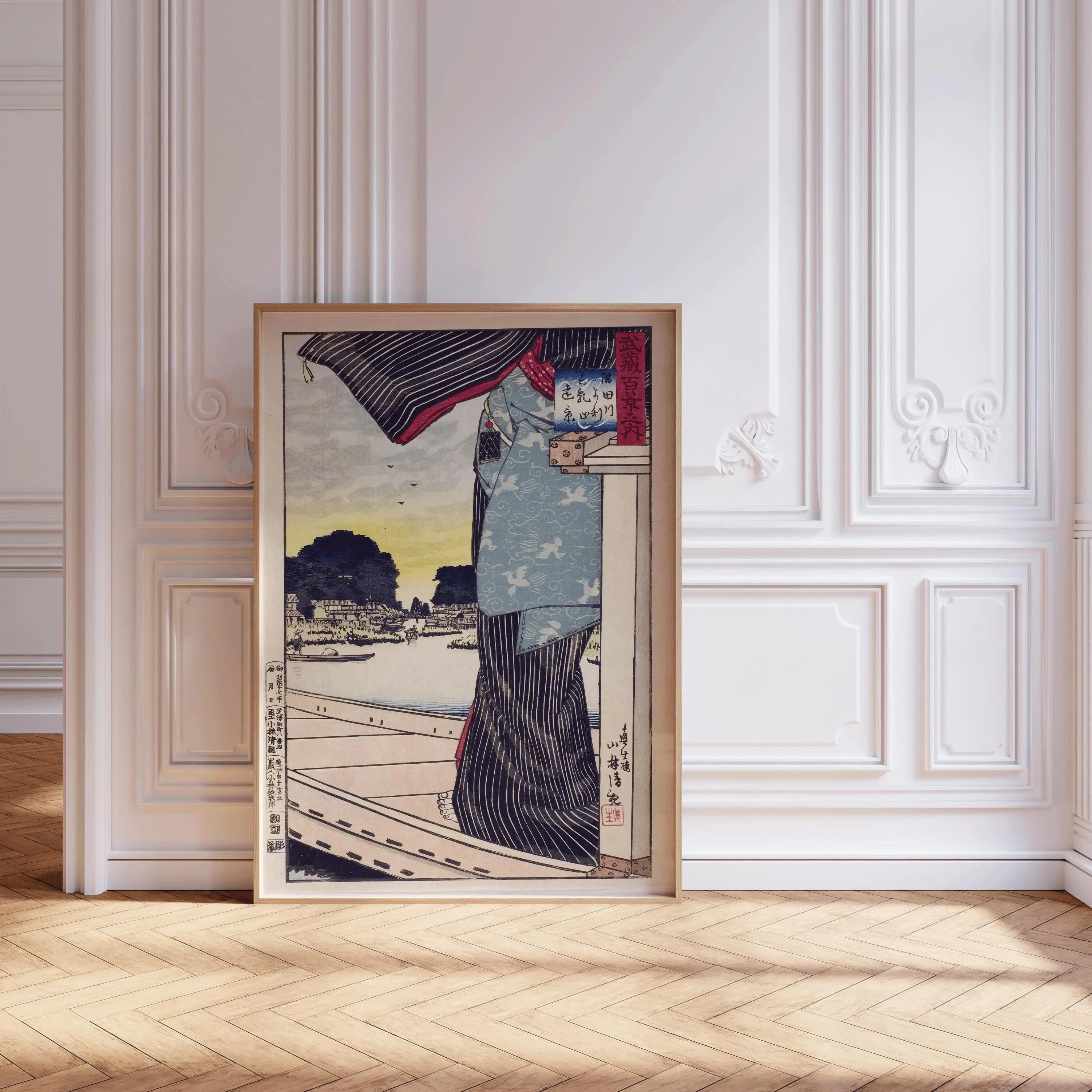 Kiyochika Japanese Woodblock Print: Sumida River Vintage Art - 9ArtPrints