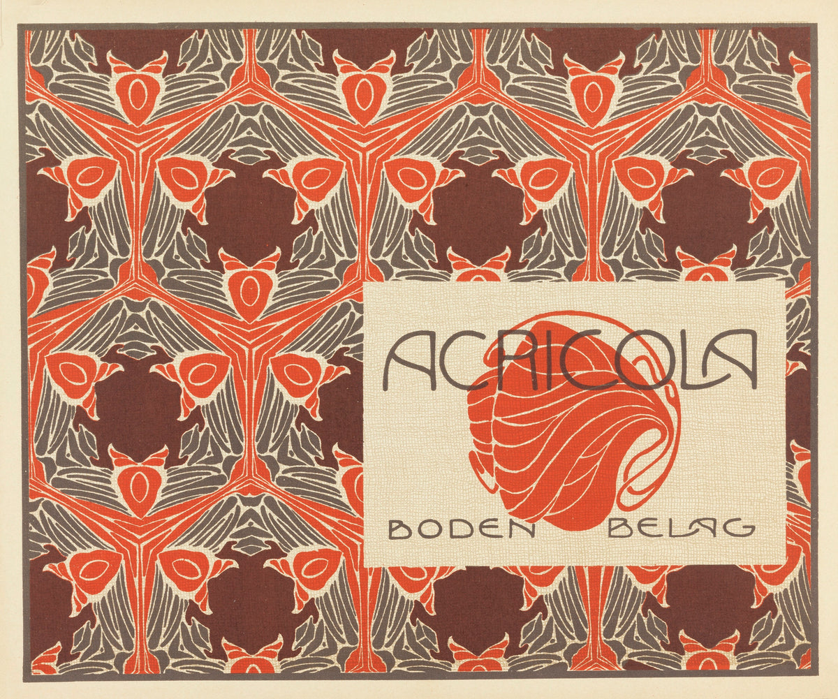 Agricola Boden-Belag by Koloman Moser — A red and grey floral repeat frames an Agricola flooring label