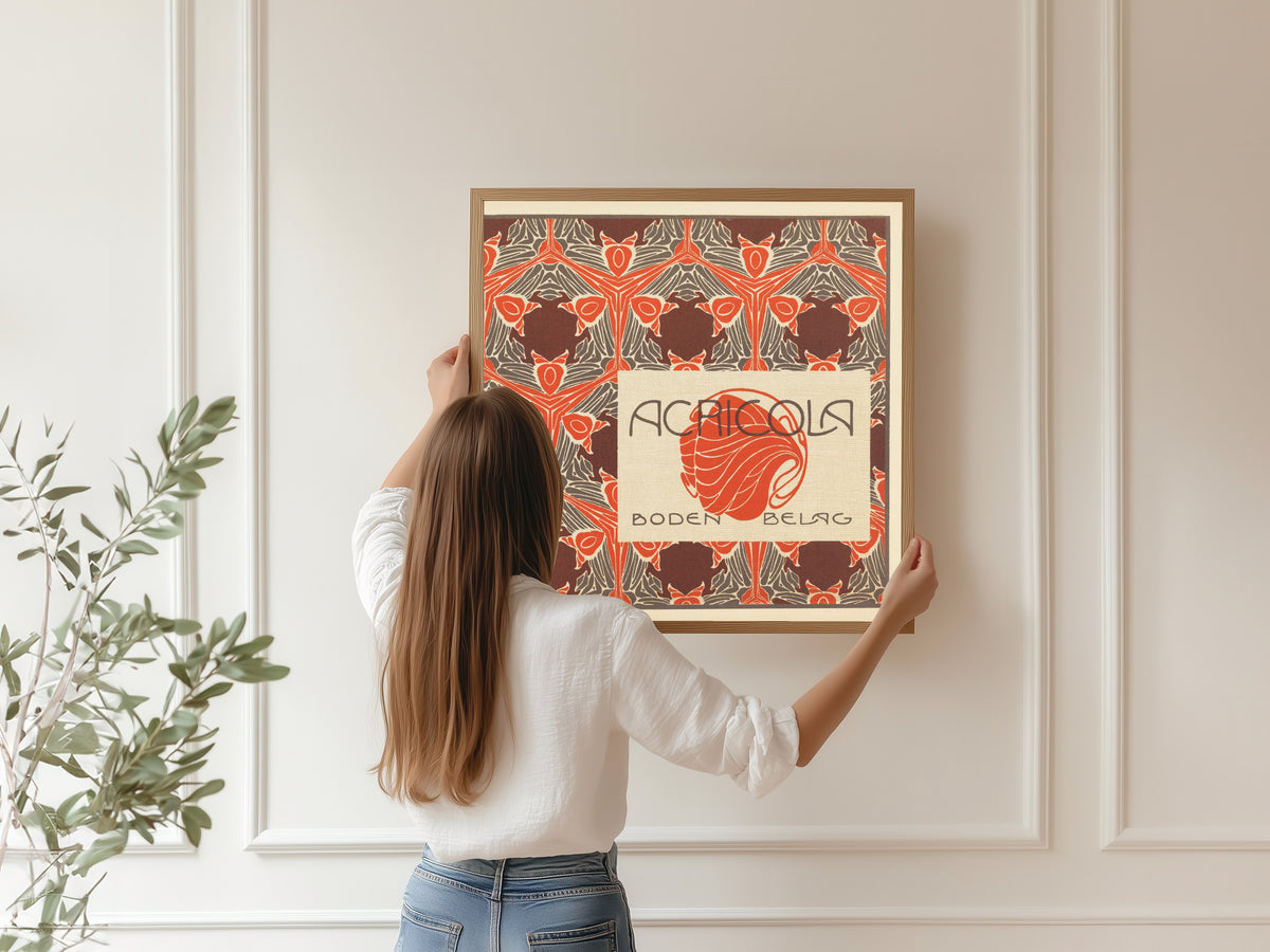 Agricola Boden-Belag by Koloman Moser — being hung, framed, on a panelled wall
