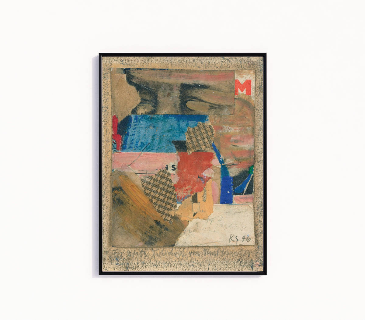 Framed art print of Für Edith Tschichold by Kurt Schwitters, in a slim black frame on a plain white wall