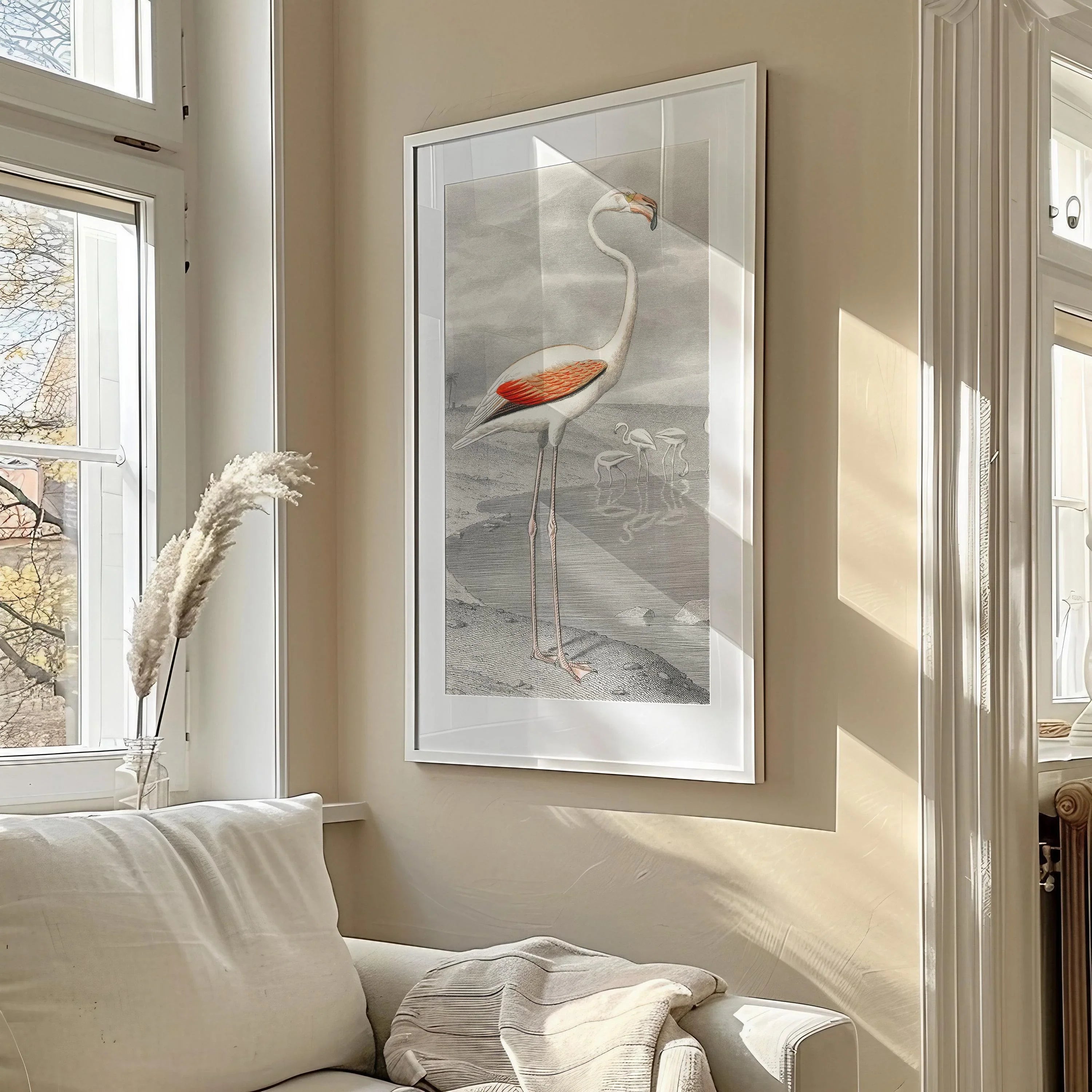 Le Flammant (Flamingo) by Edouard Travies (1853) | Vintage Narrow Tall Vertical Bird Art (available handframed or unframed) 2x1 - 9ArtPrints